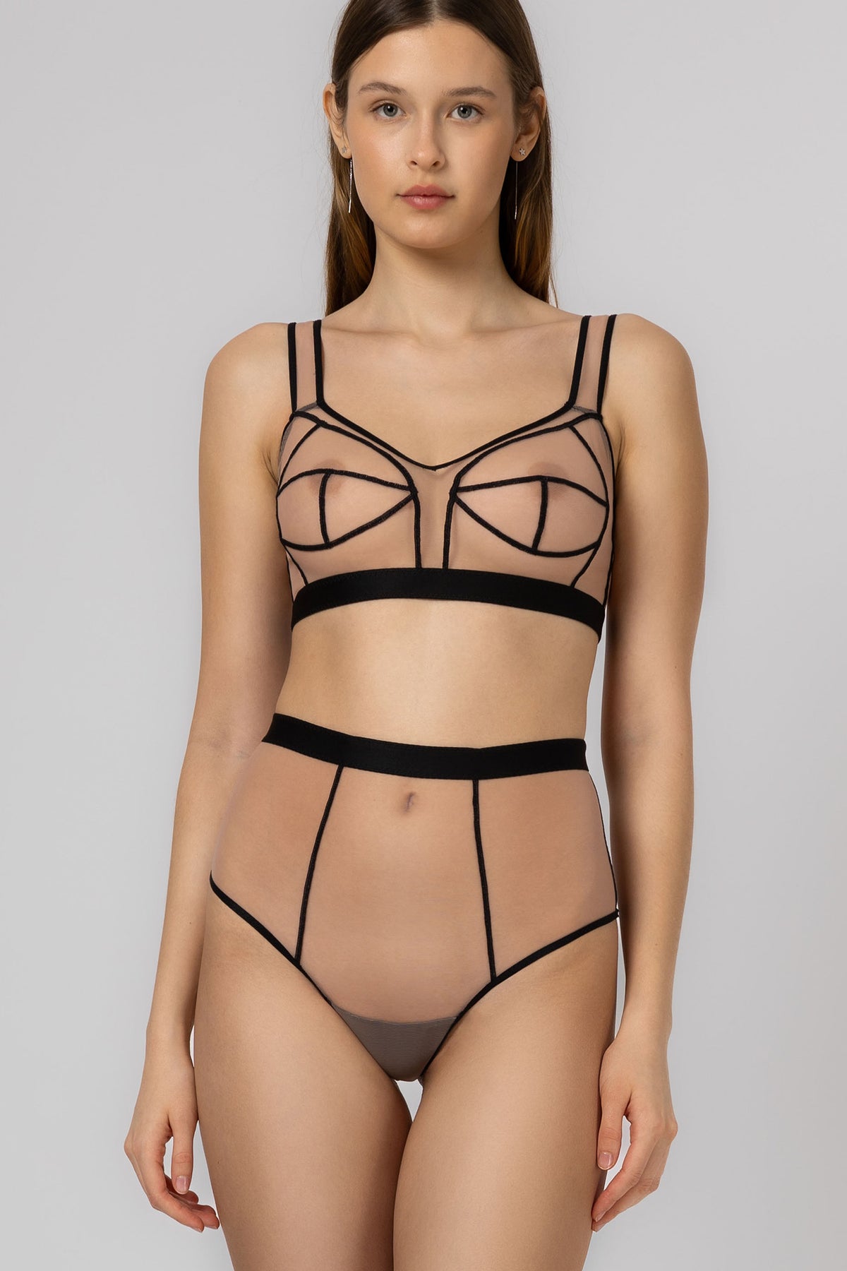 Bra top contrast din tulle elastic transparent Sculpt