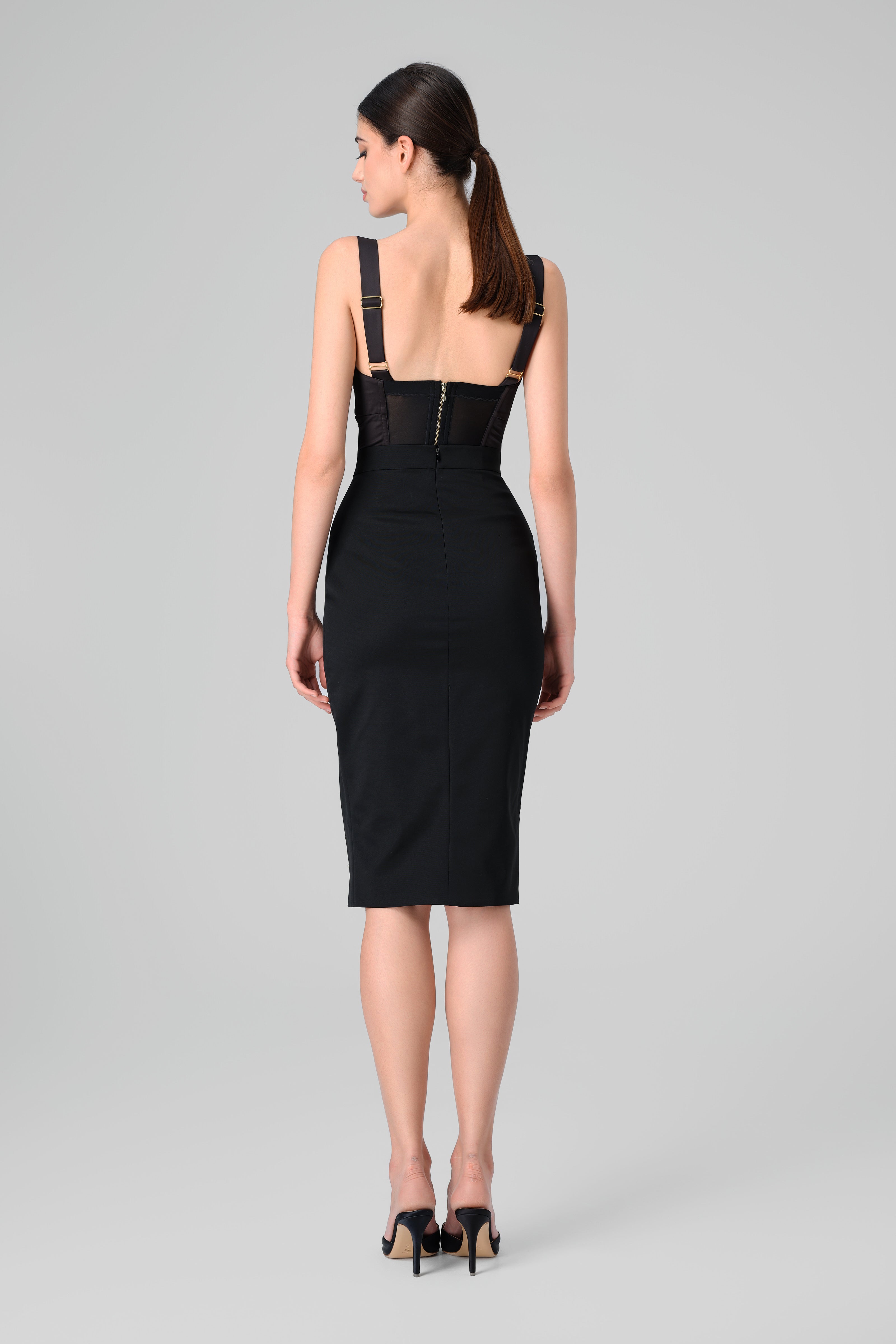 Fusta neagra mulata cu slit pe picior Ivy