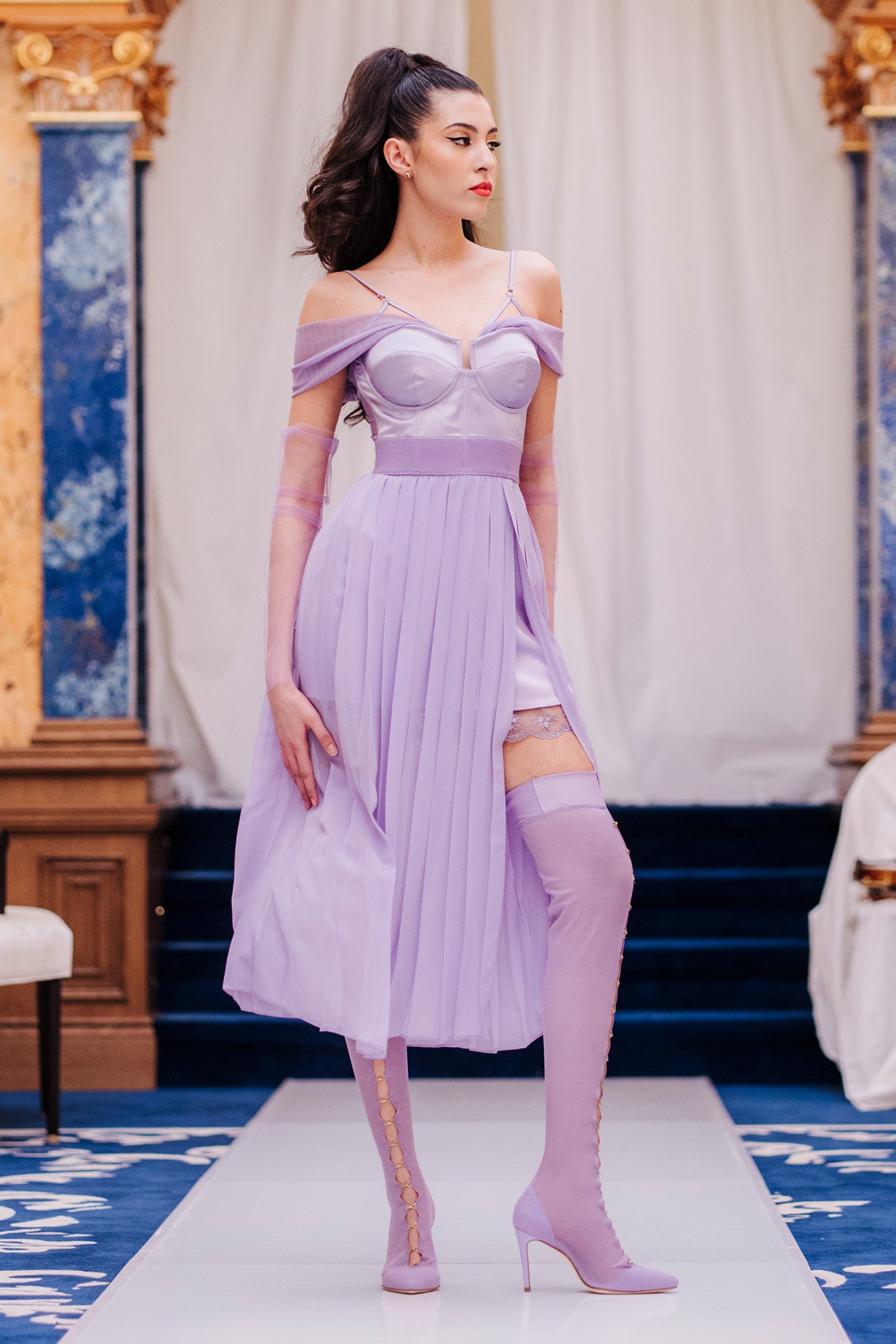 Cizme lavanda din tulle cu inchidere frontala Snap
