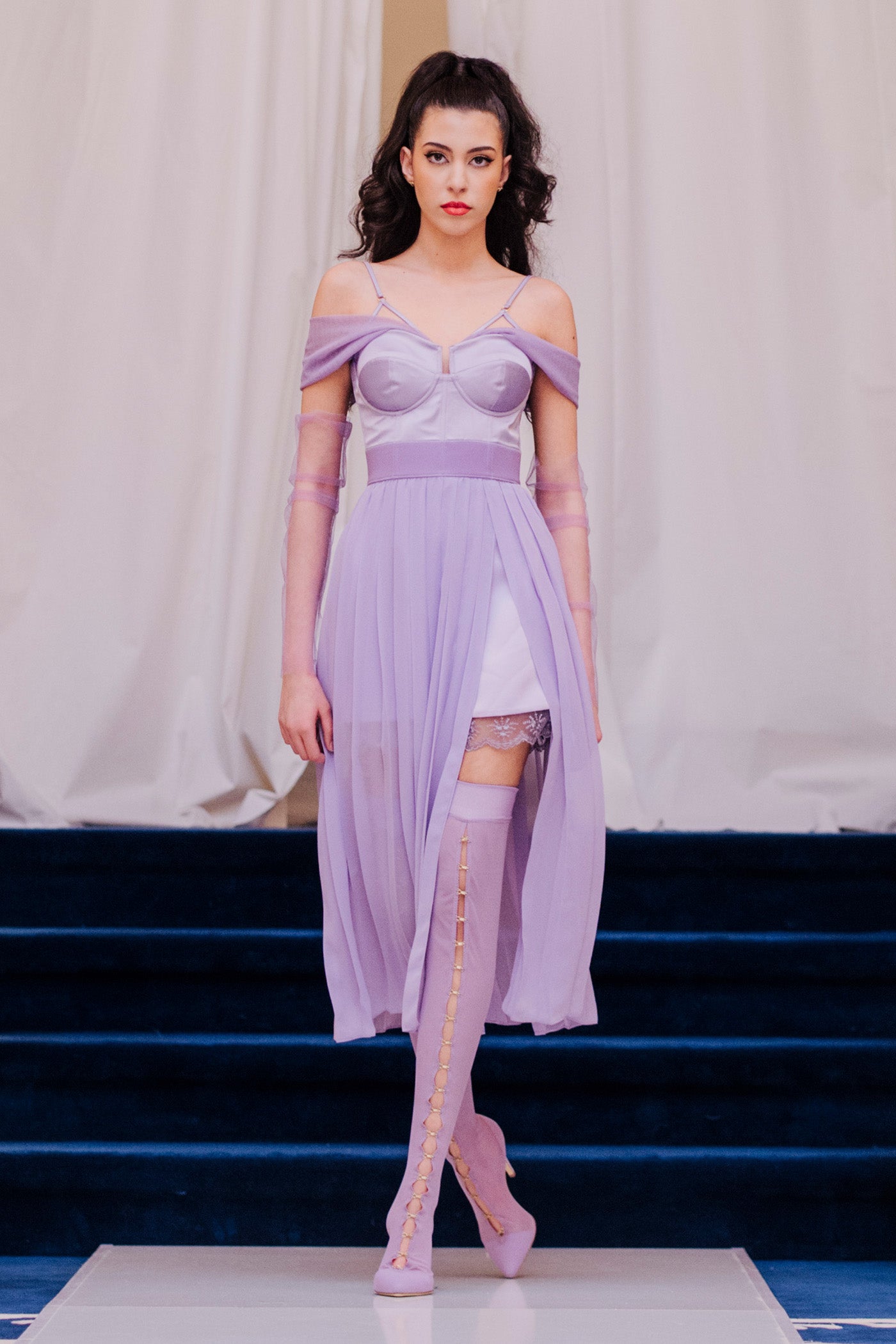 Cizme lavanda din tulle cu inchidere frontala Snap