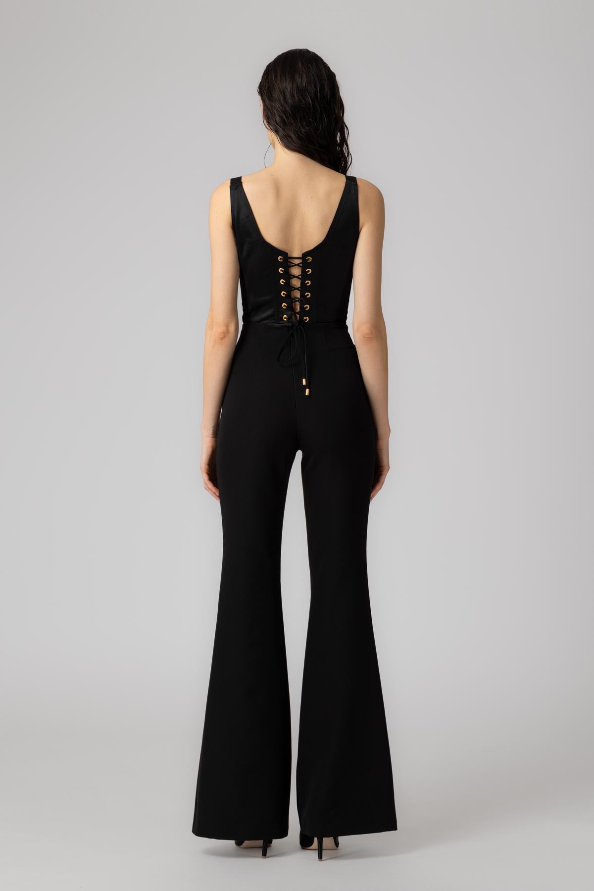 Top negru mulat din satin premium Corset