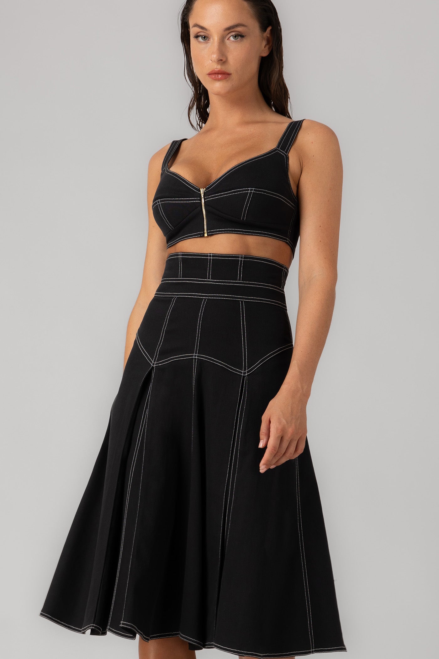 Bustiera neagra din denim bi-elastic Underline