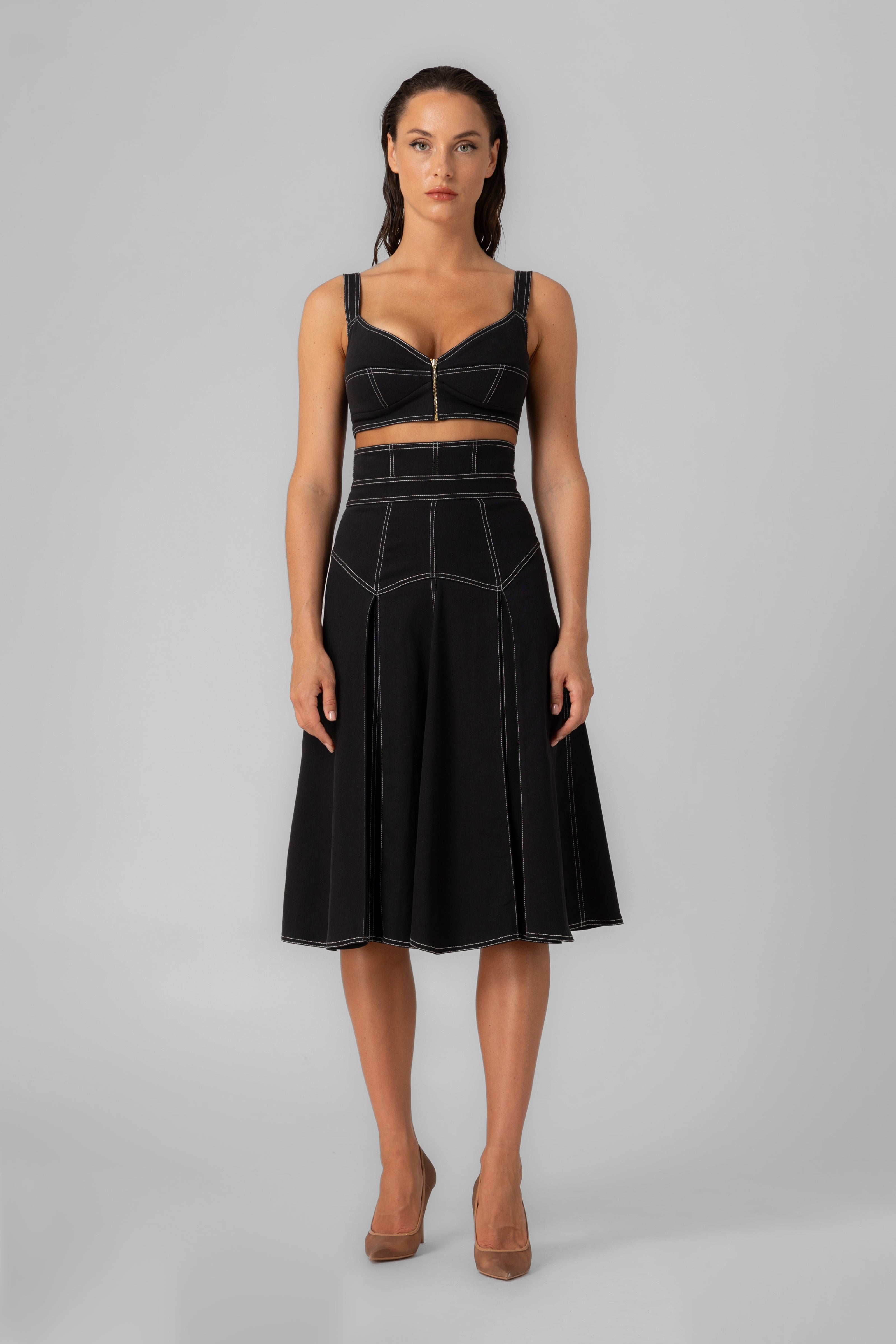 Fusta neagra din denim bi-elastic Underline