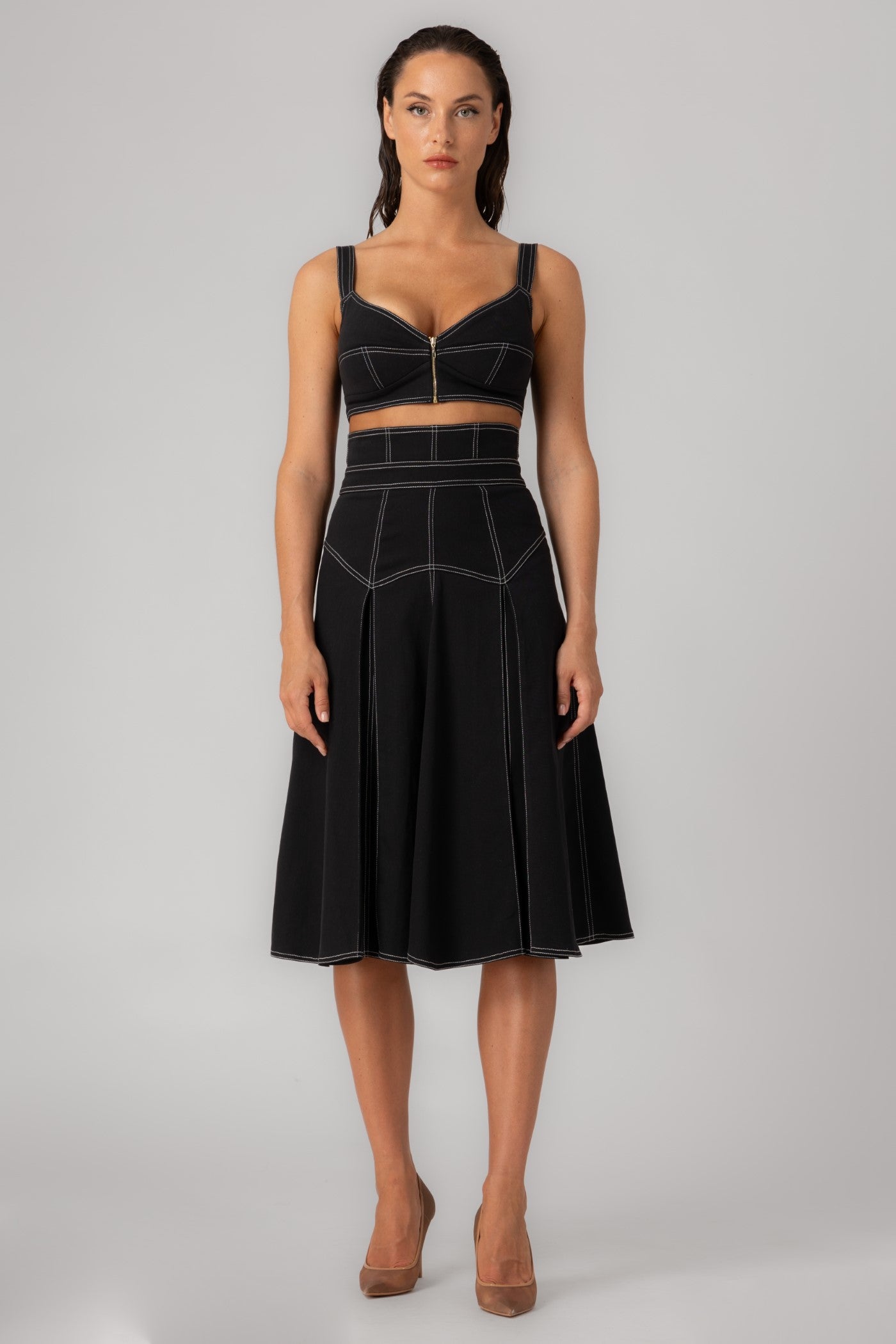 Bustiera neagra din denim bi-elastic Underline