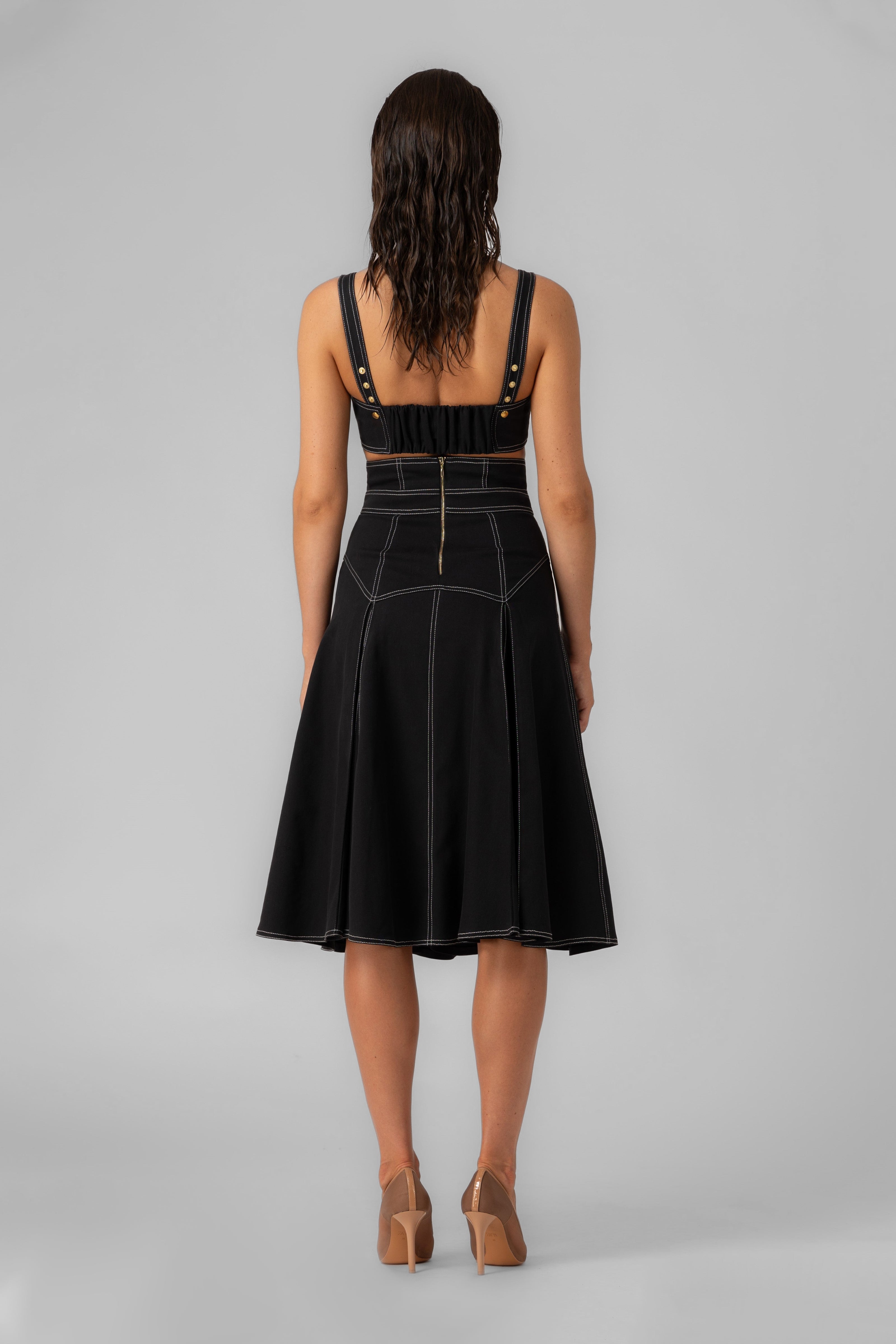 Bustiera neagra din denim bi-elastic Underline