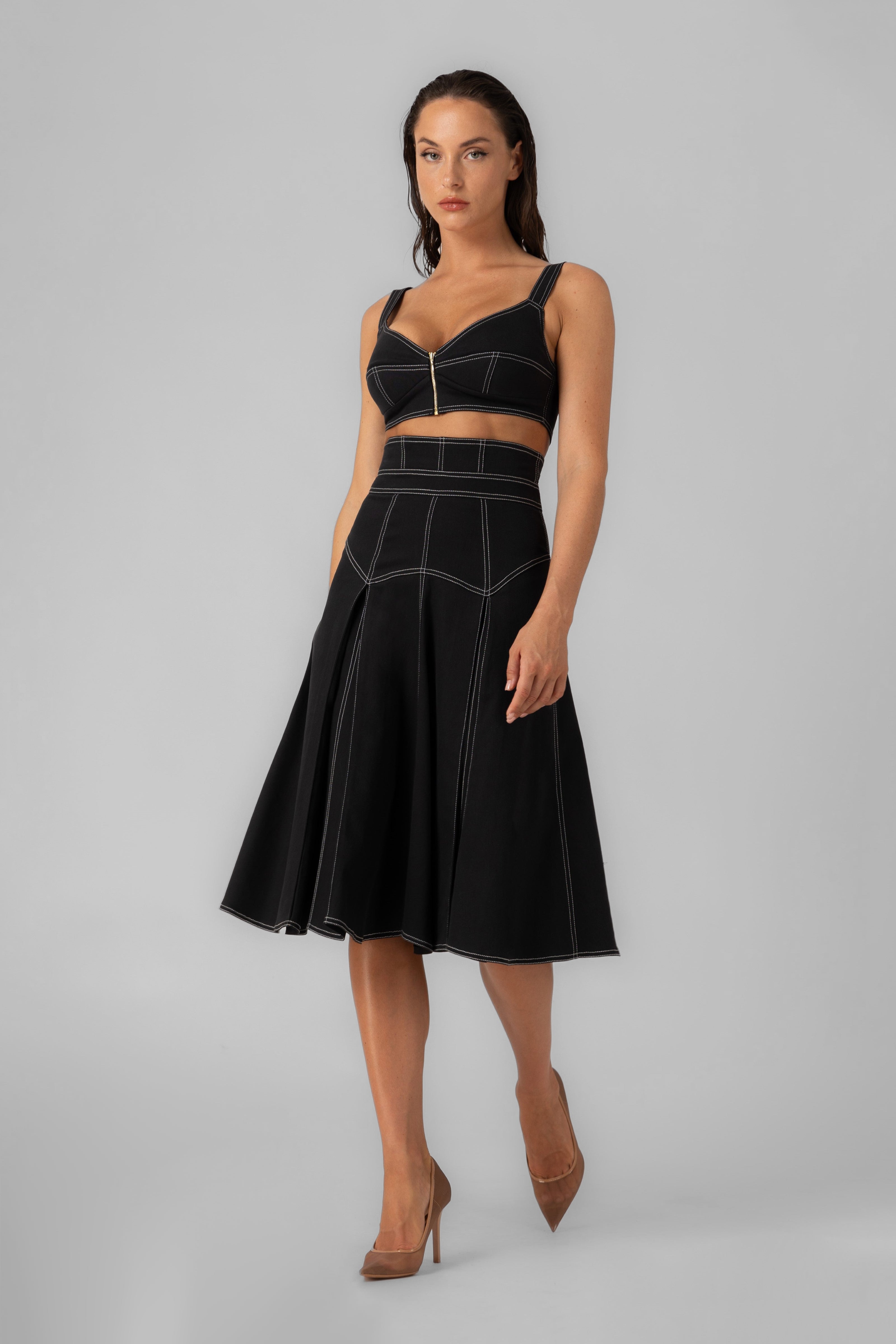 Bustiera neagra din denim bi-elastic Underline