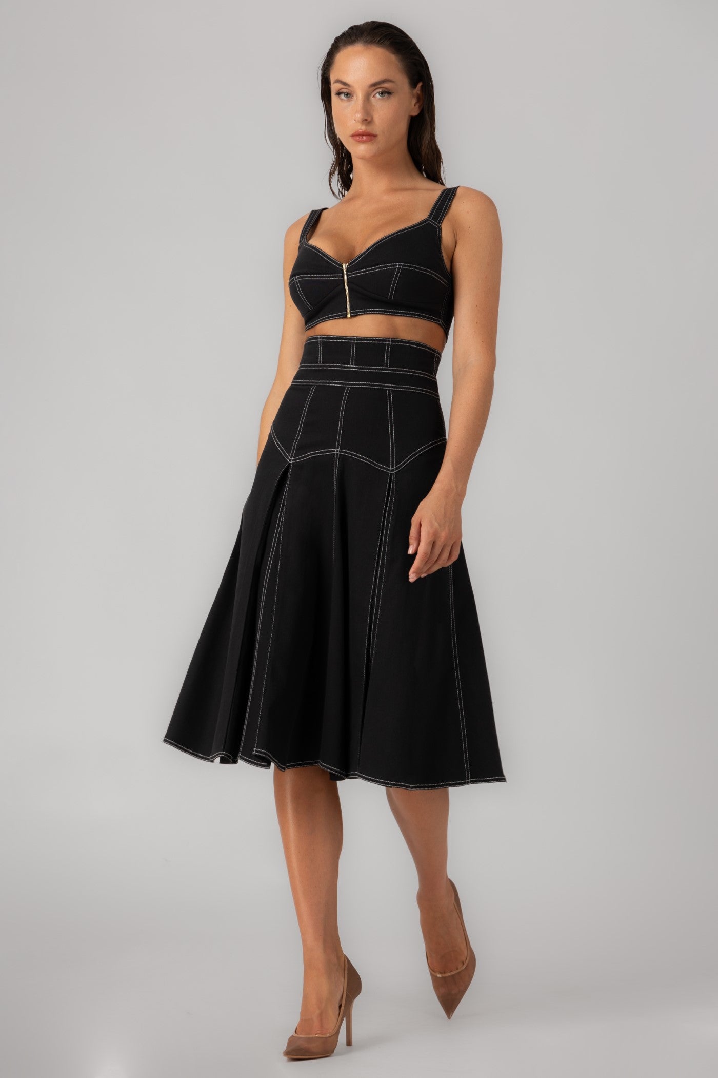 Bustiera neagra din denim bi-elastic Underline