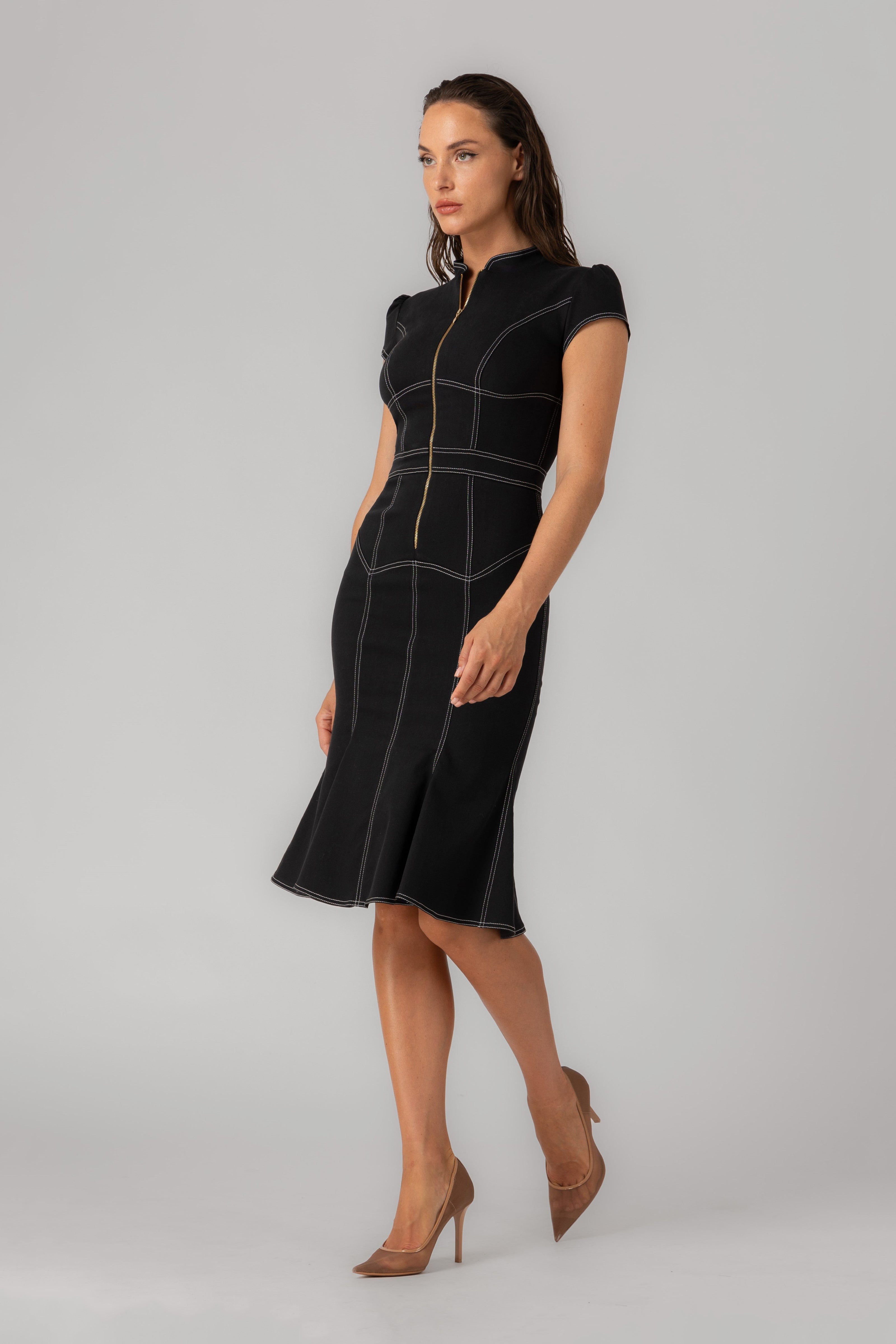 Rochie neagra din denim bi-elastic Underline