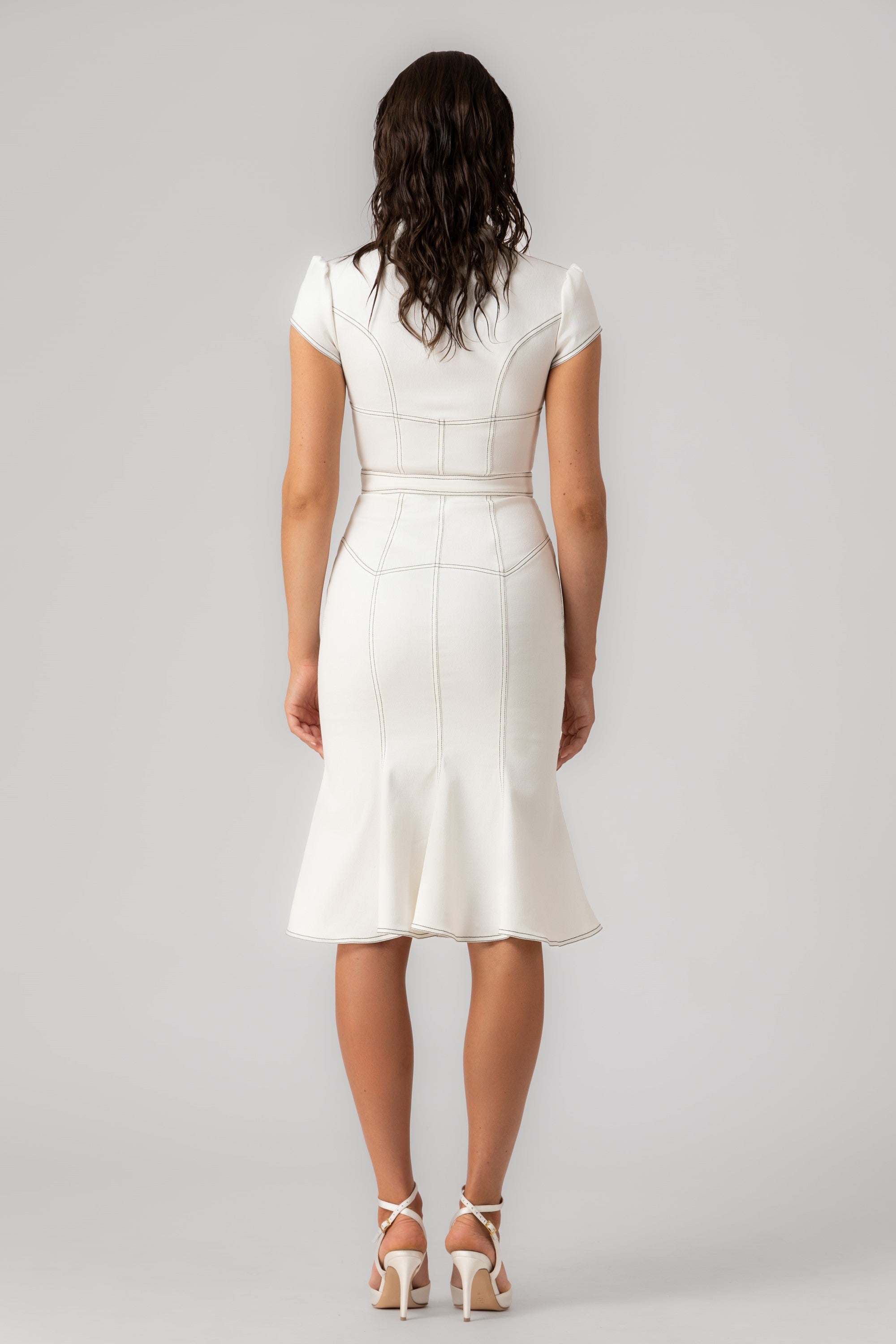 Rochie alba midi din denim bi-elastic Underline