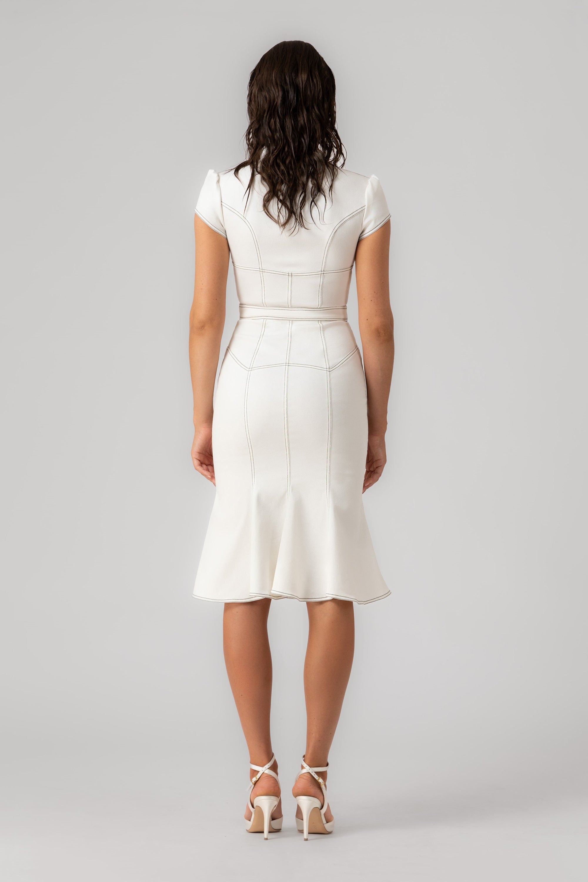 Rochie alba midi din denim bi-elastic Underline