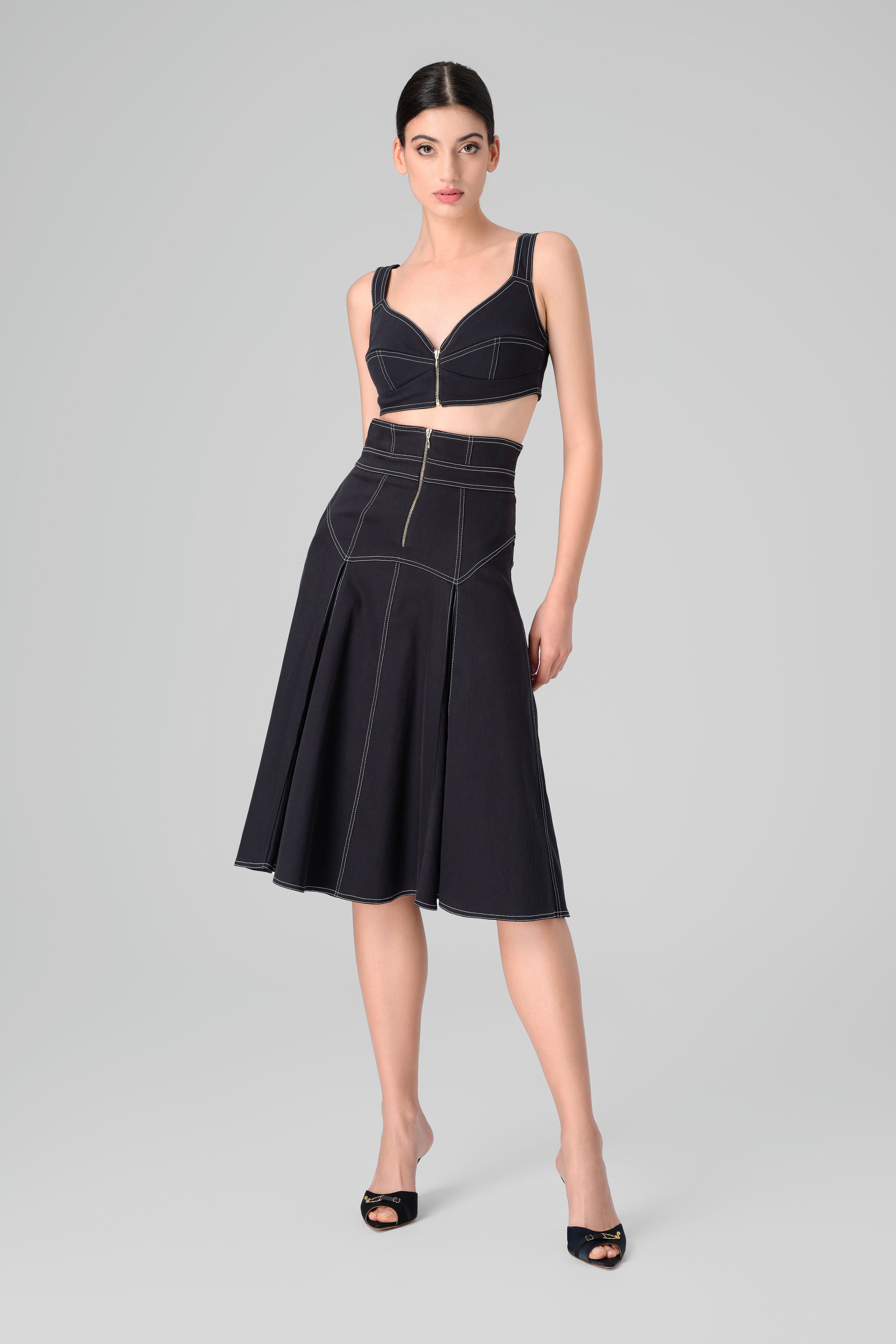 Bustiera neagra din denim bi-elastic Underline