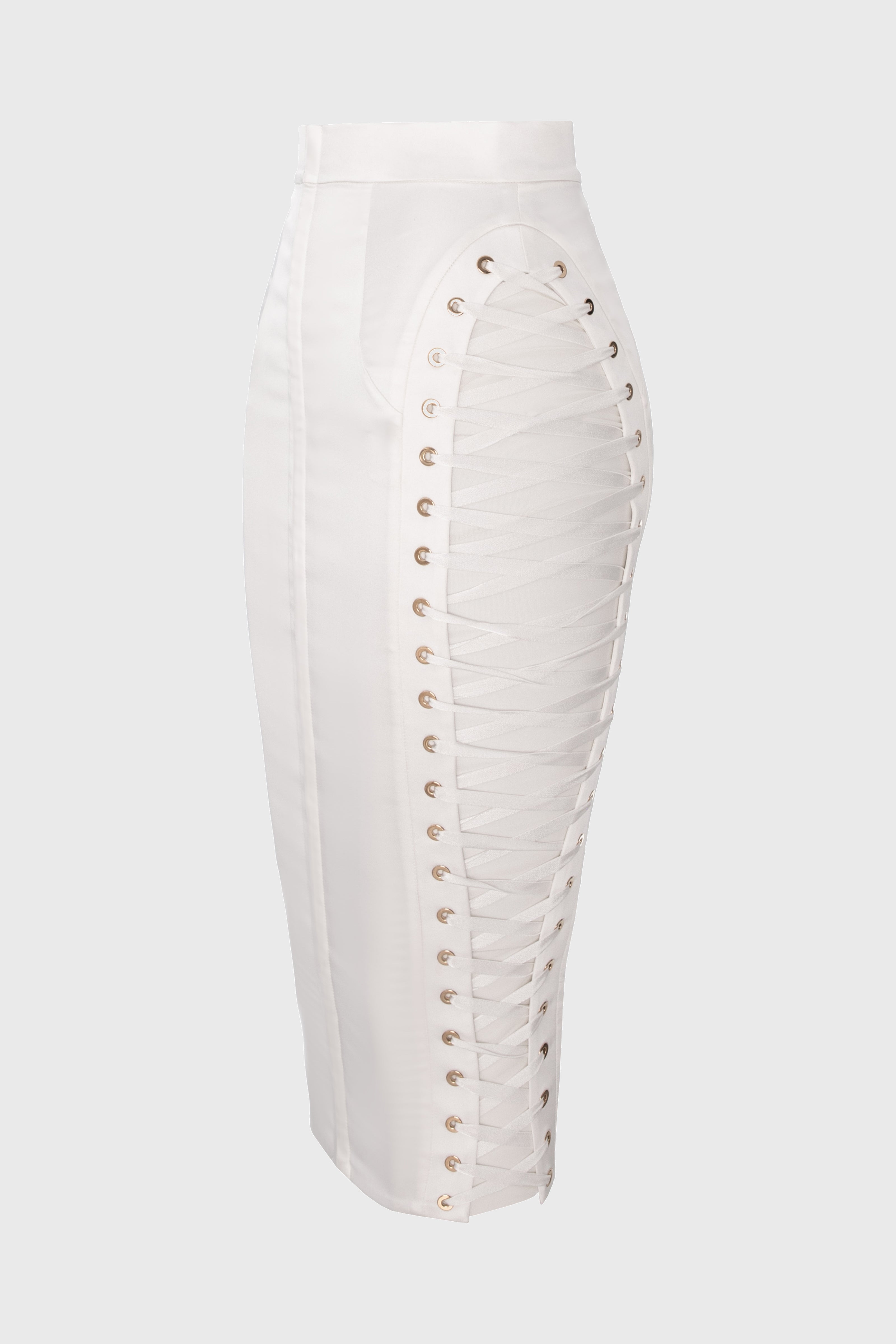 Fusta alba mulata din satin cu insiretare Blackcherry