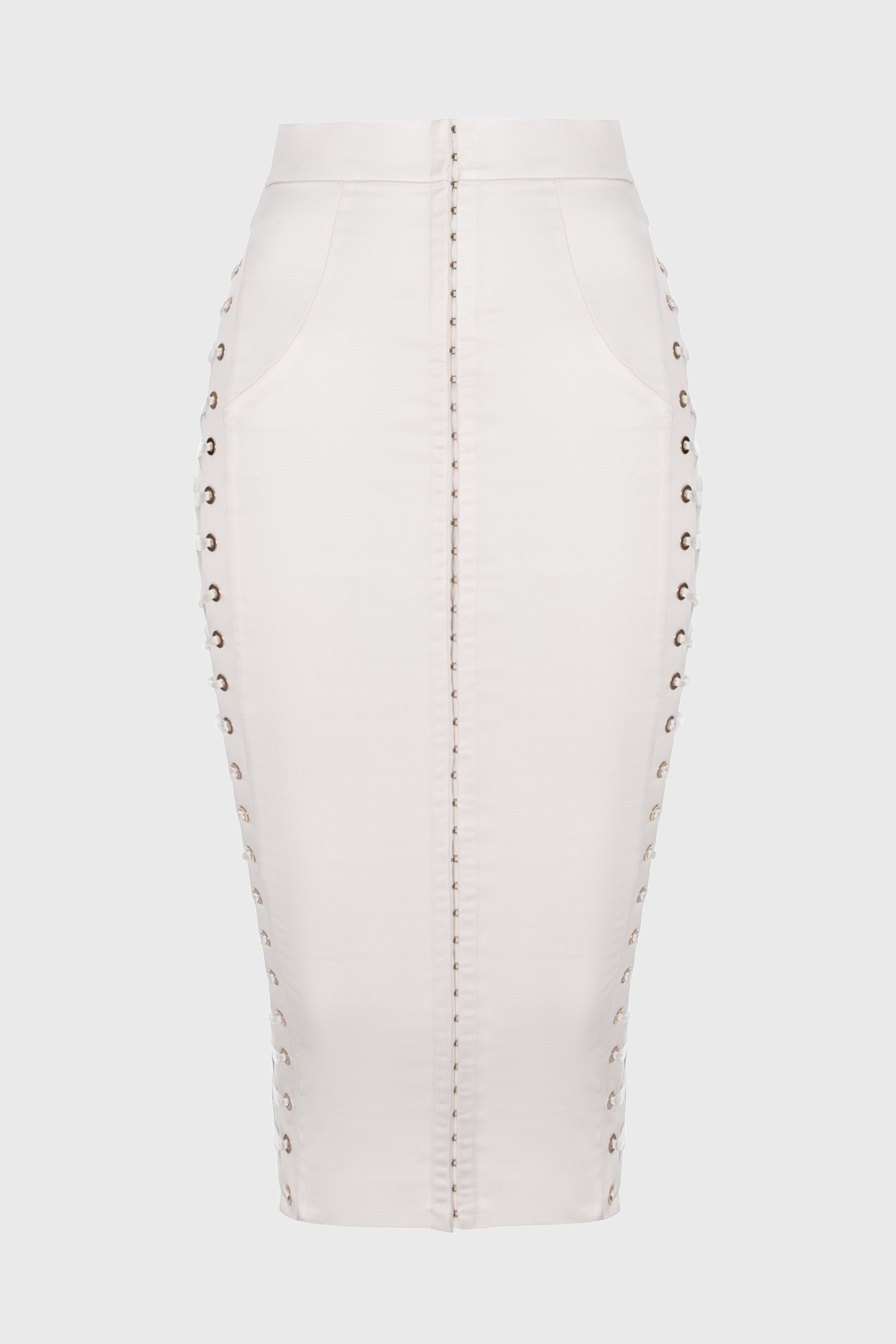 Fusta alba mulata din satin cu insiretare Blackcherry