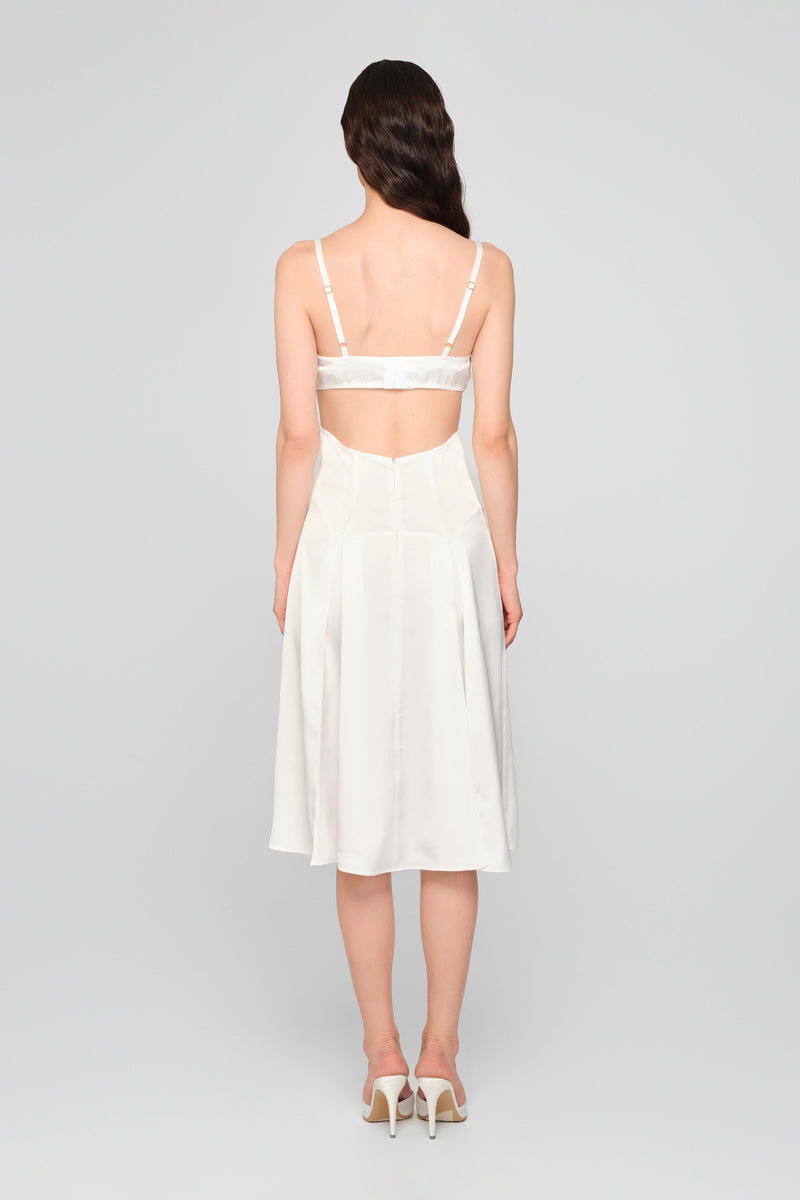 Rochie alba midi din satin Escapade