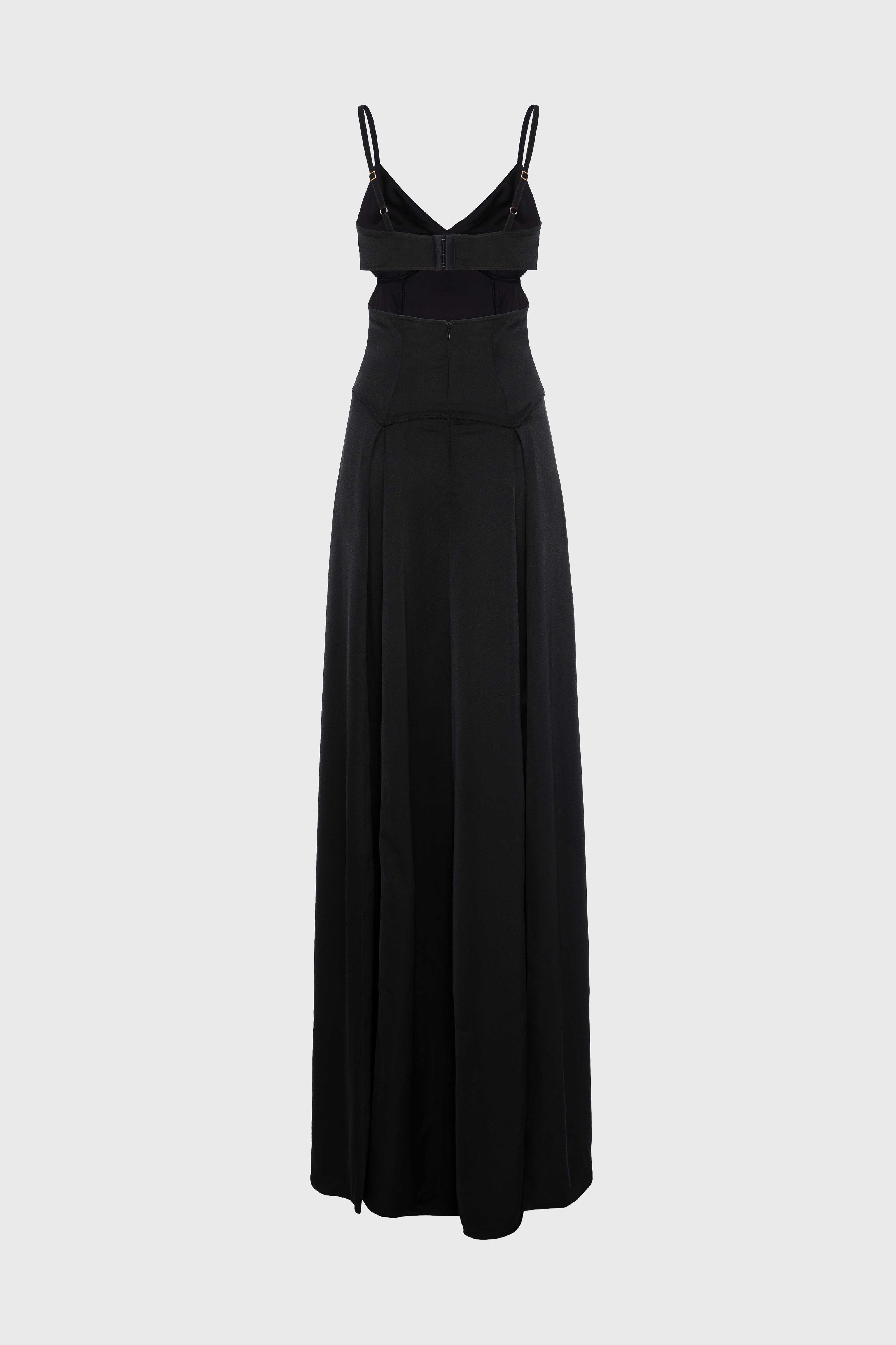 Rochie neagra lunga din satin Escapade