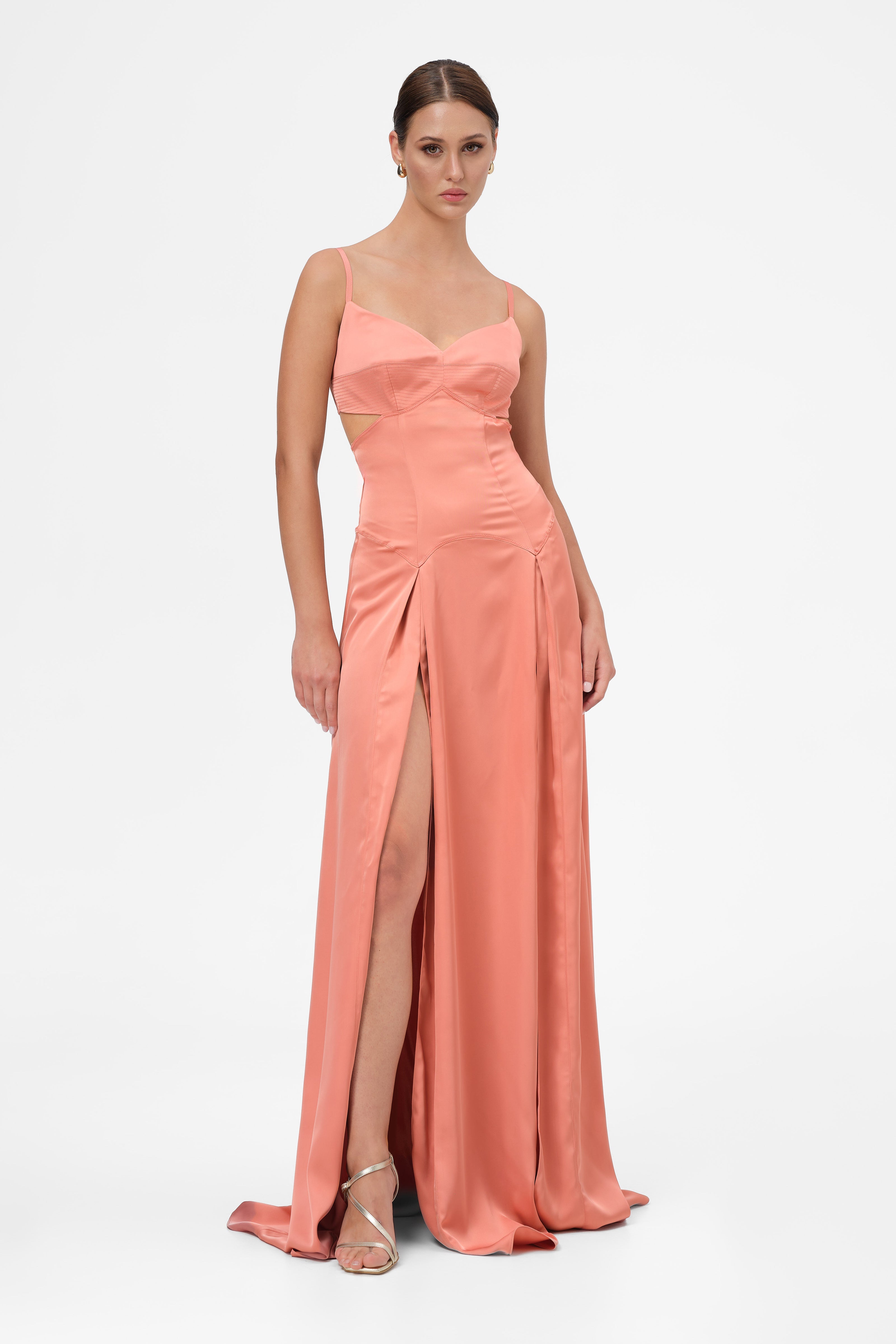 Rochie roz fad lunga din satin Escapade