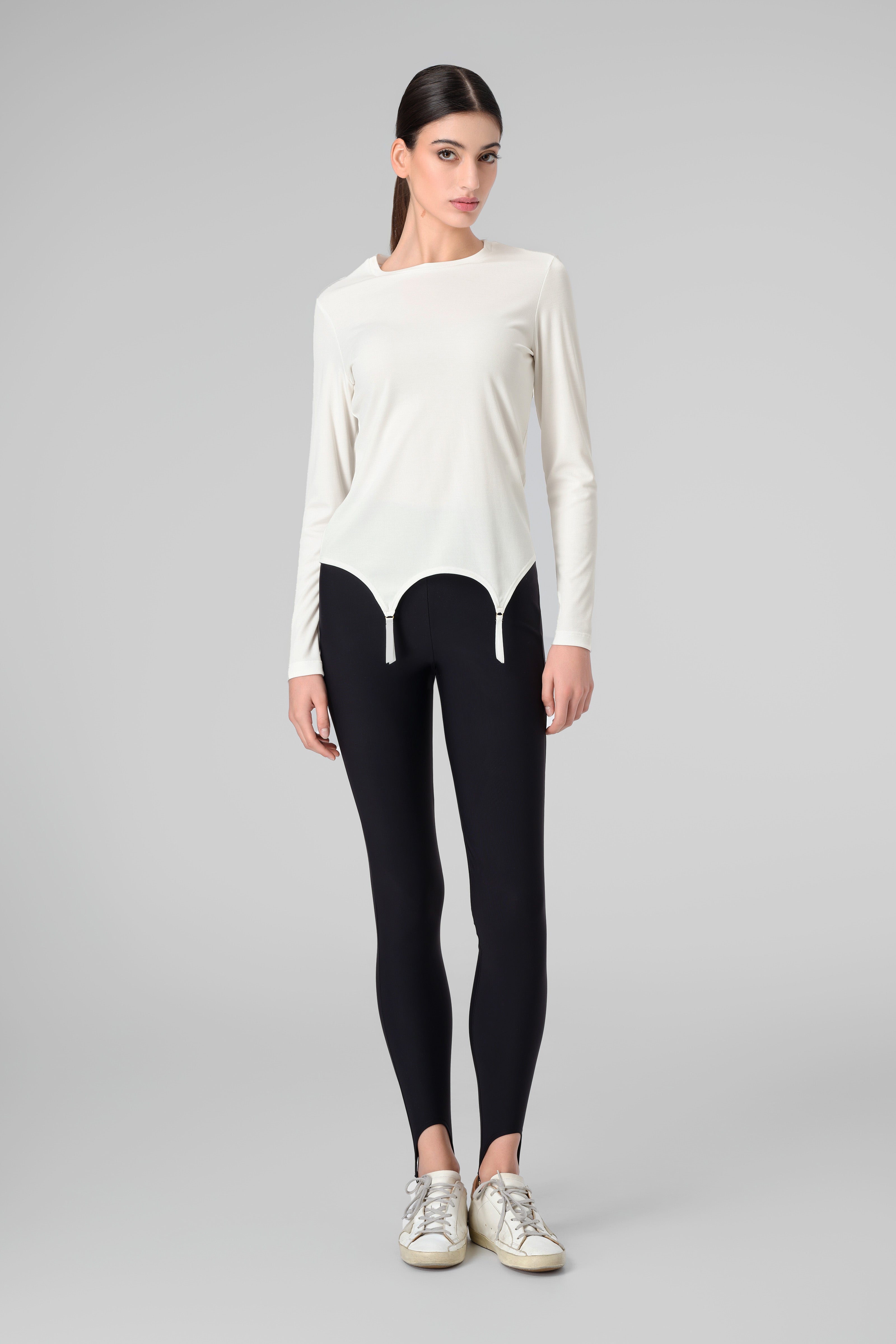 Bluza alba modal premium cu suspendere Garter