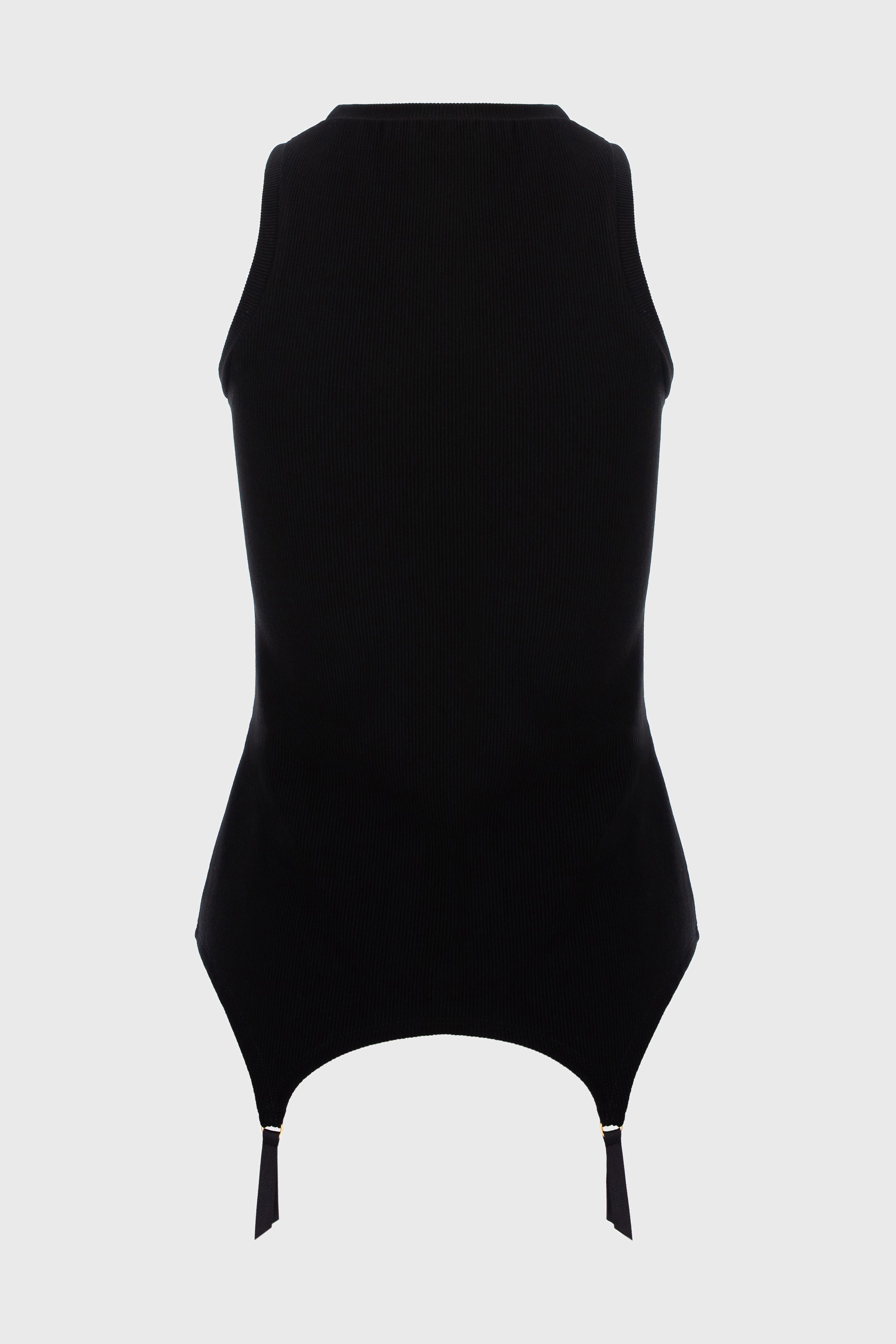 Top negru fara maneci reiat Garter