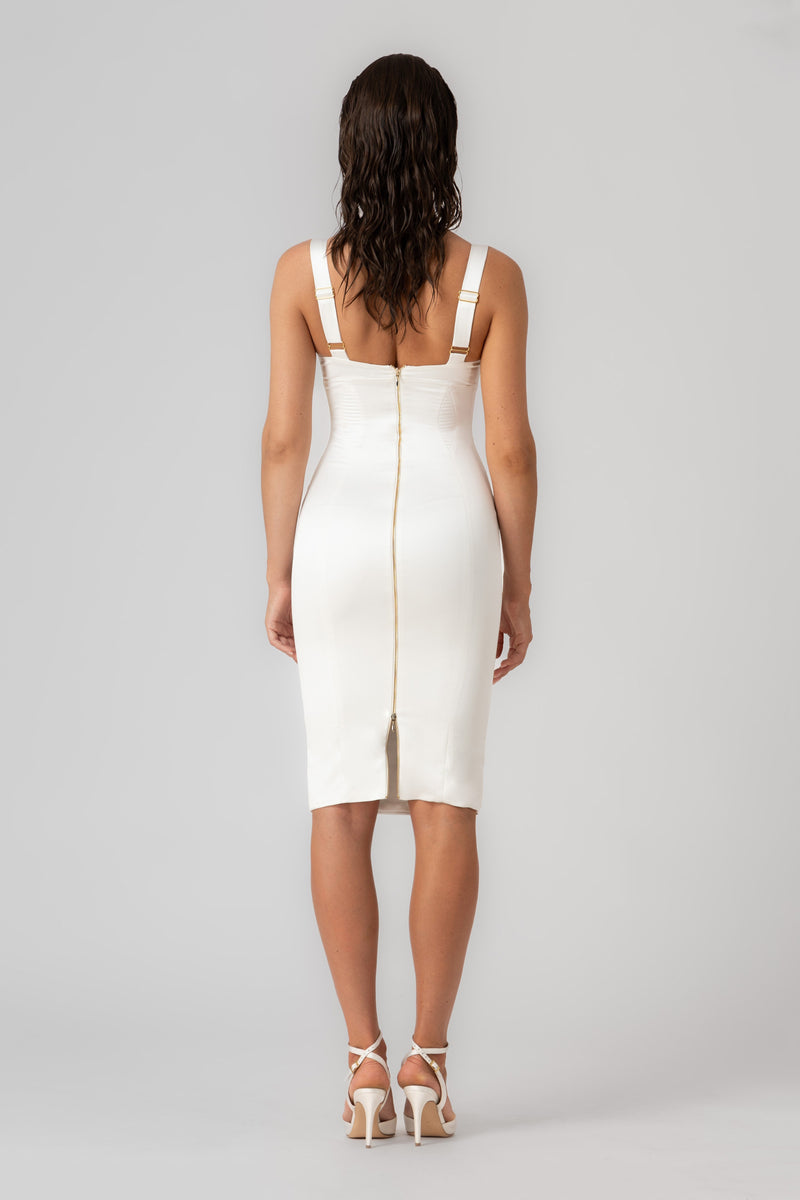 Rochie alba din satin elastic Haze