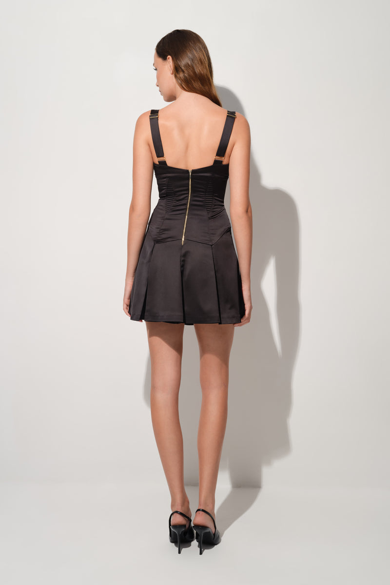 Rochie neagra mini din satin elastic Haze