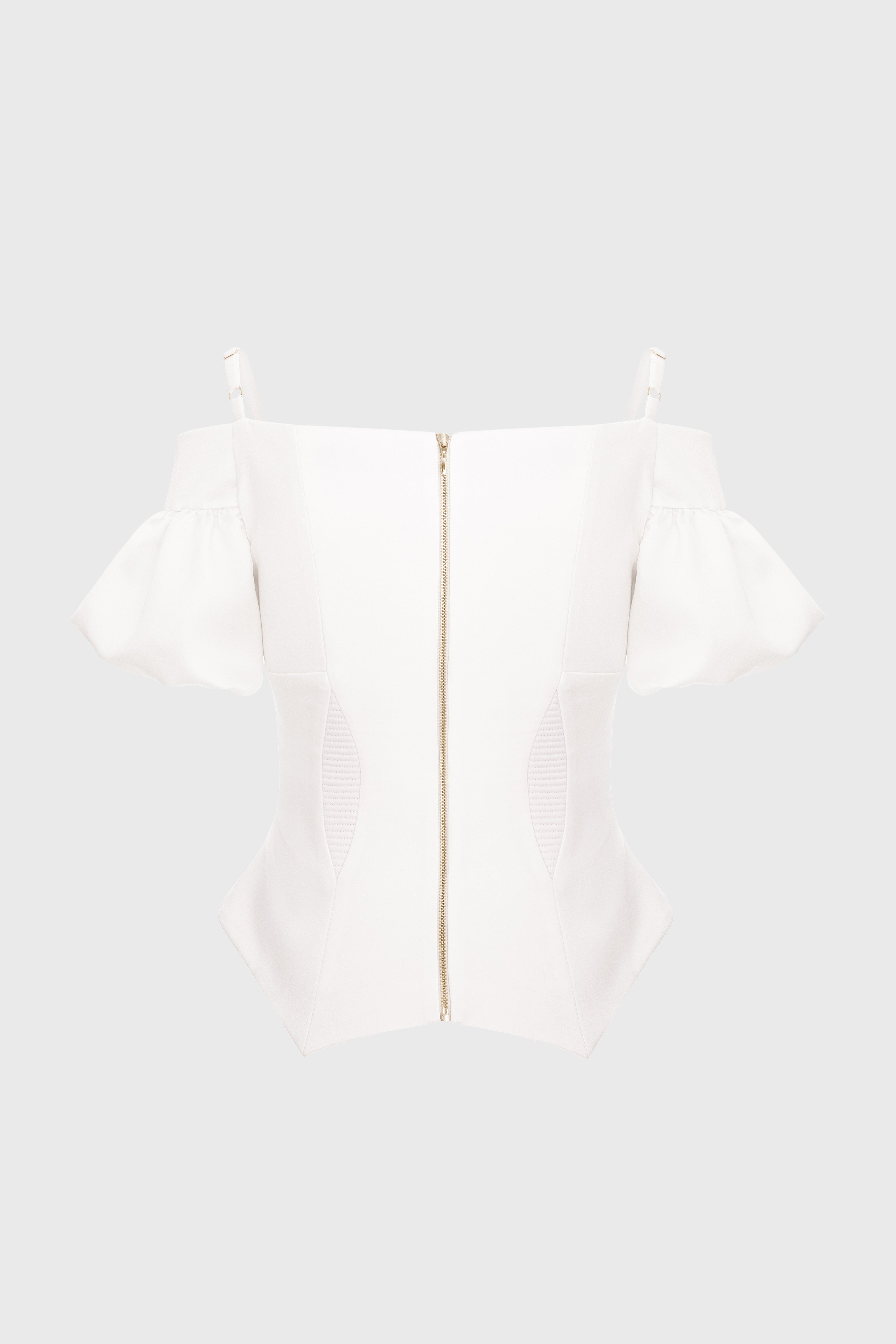 Corset alb cu maneci bufante din satin Haze