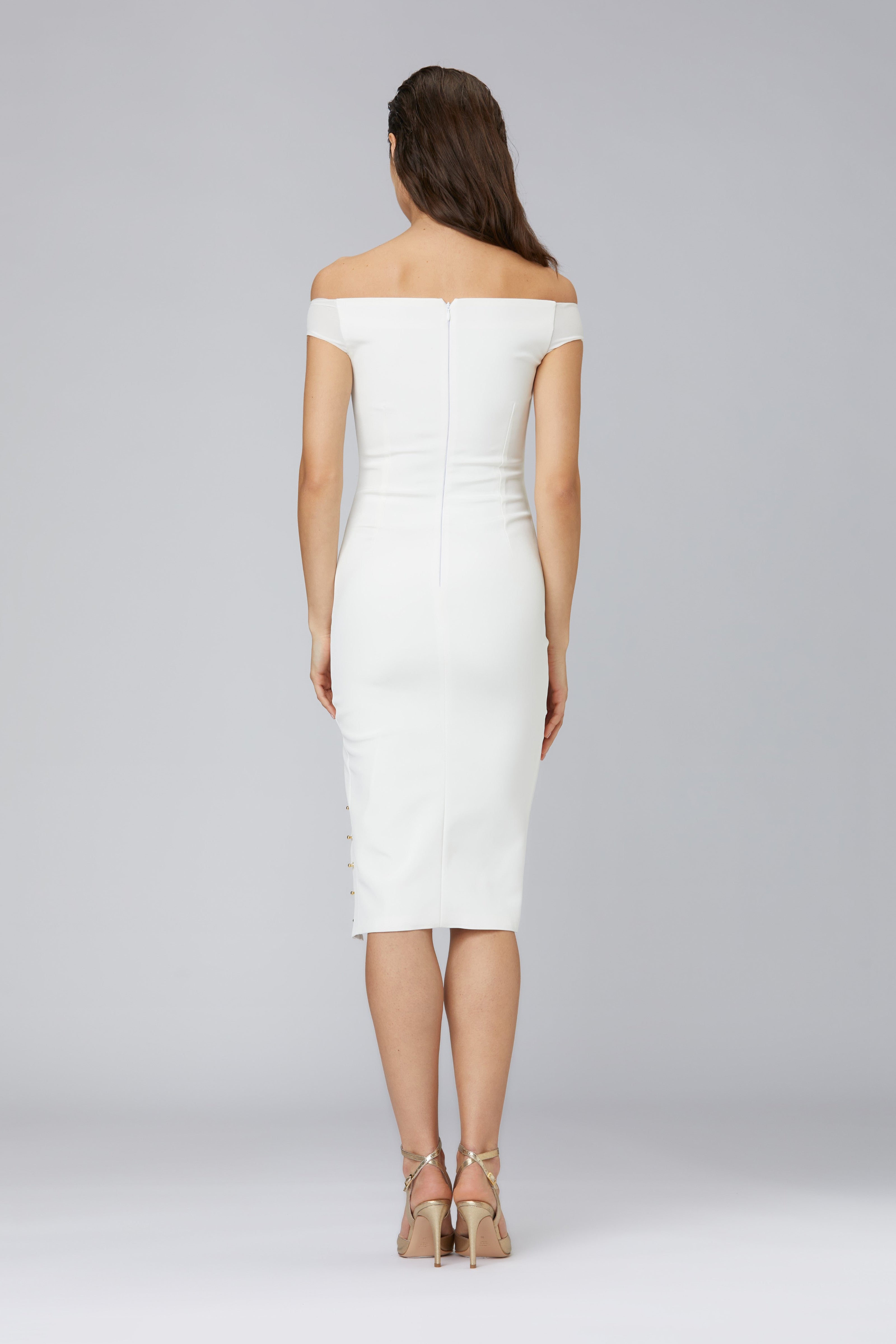 Rochie alba midi cu crapatura Ivy