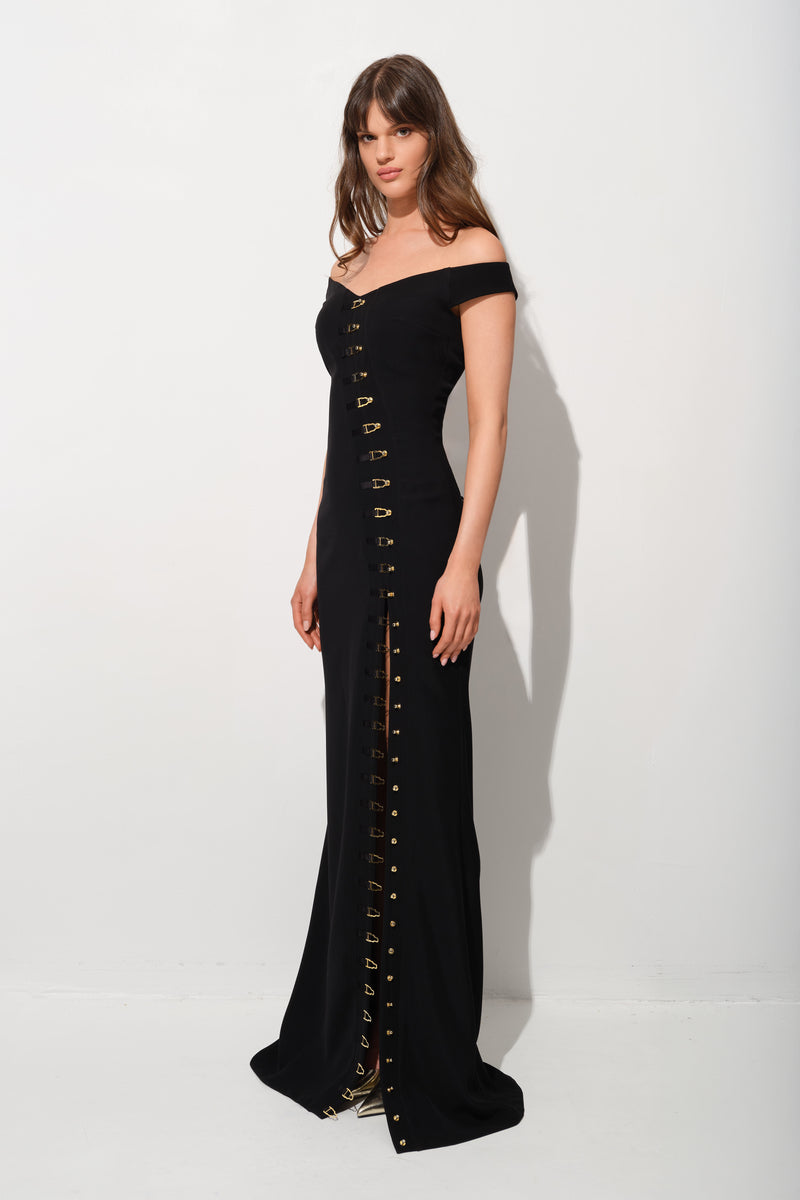 Rochie neagra lunga cu decolteu Ivy