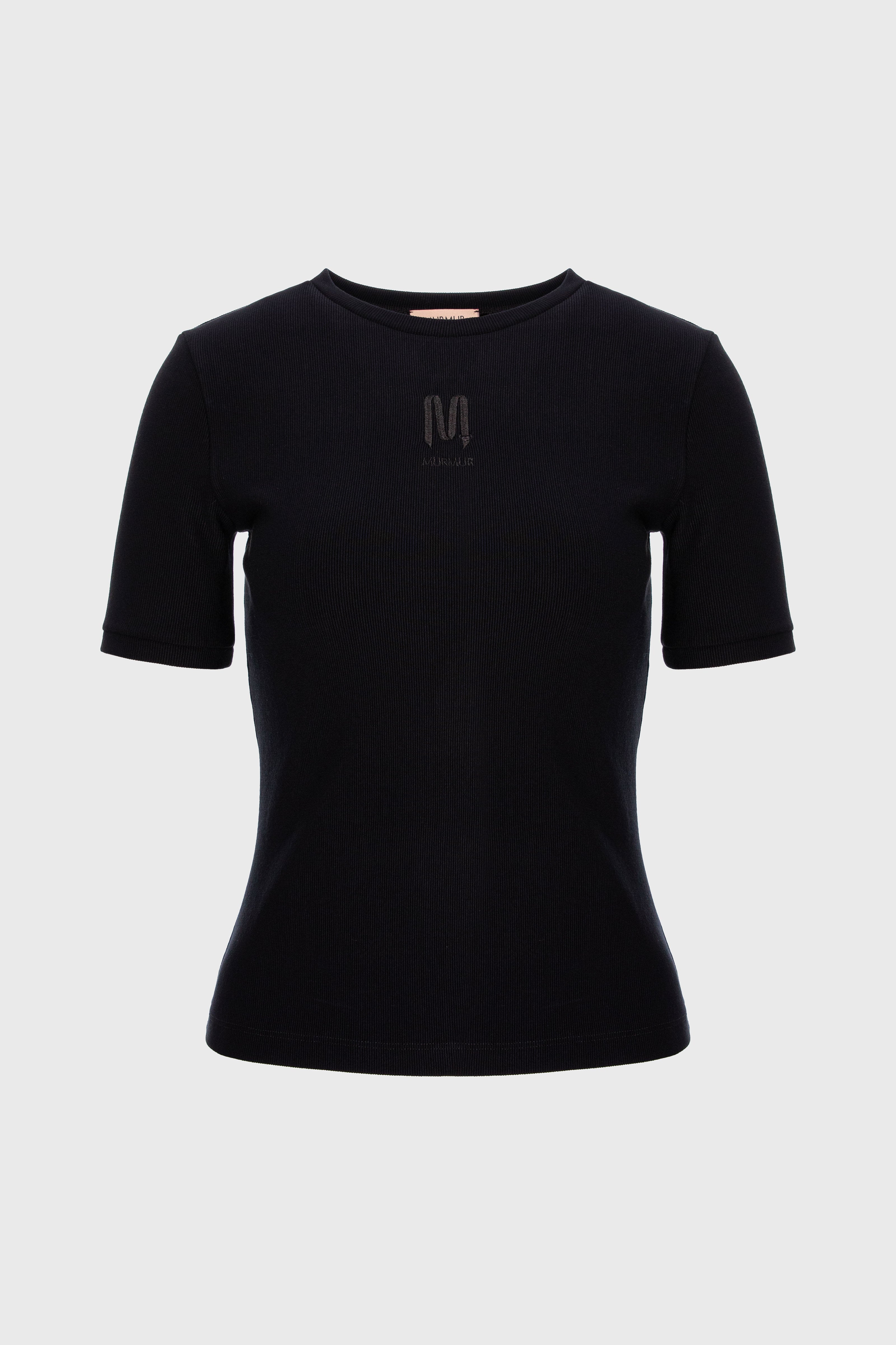 Tricou negru din bumbac reiat Logo