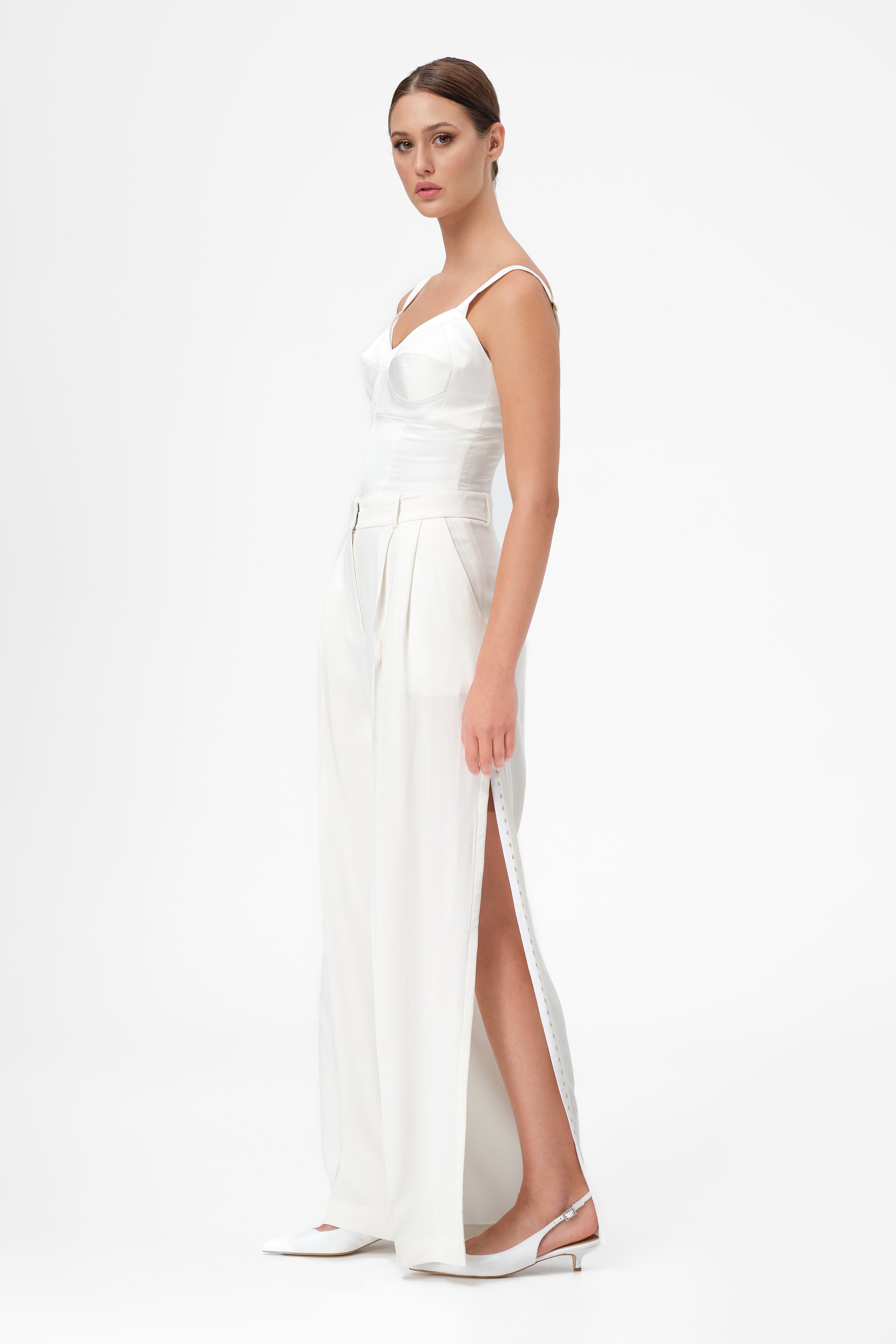 Corset alb din satin cu cupe Sculpt