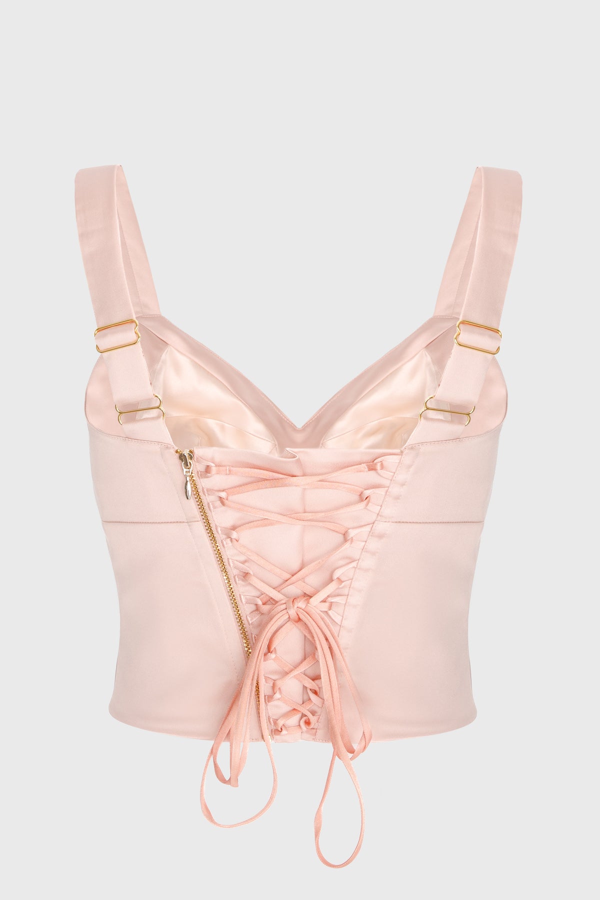 Corset roz pudrat din satin cu cupe si insiretare Sculpt