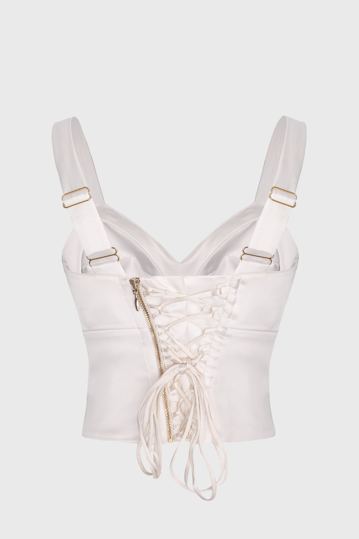 Corset alb din satin cu cupe si insiretare Sculpt