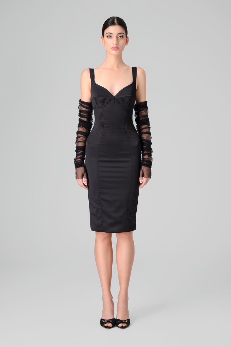 Manusi lungi negre tul transparente Sheer