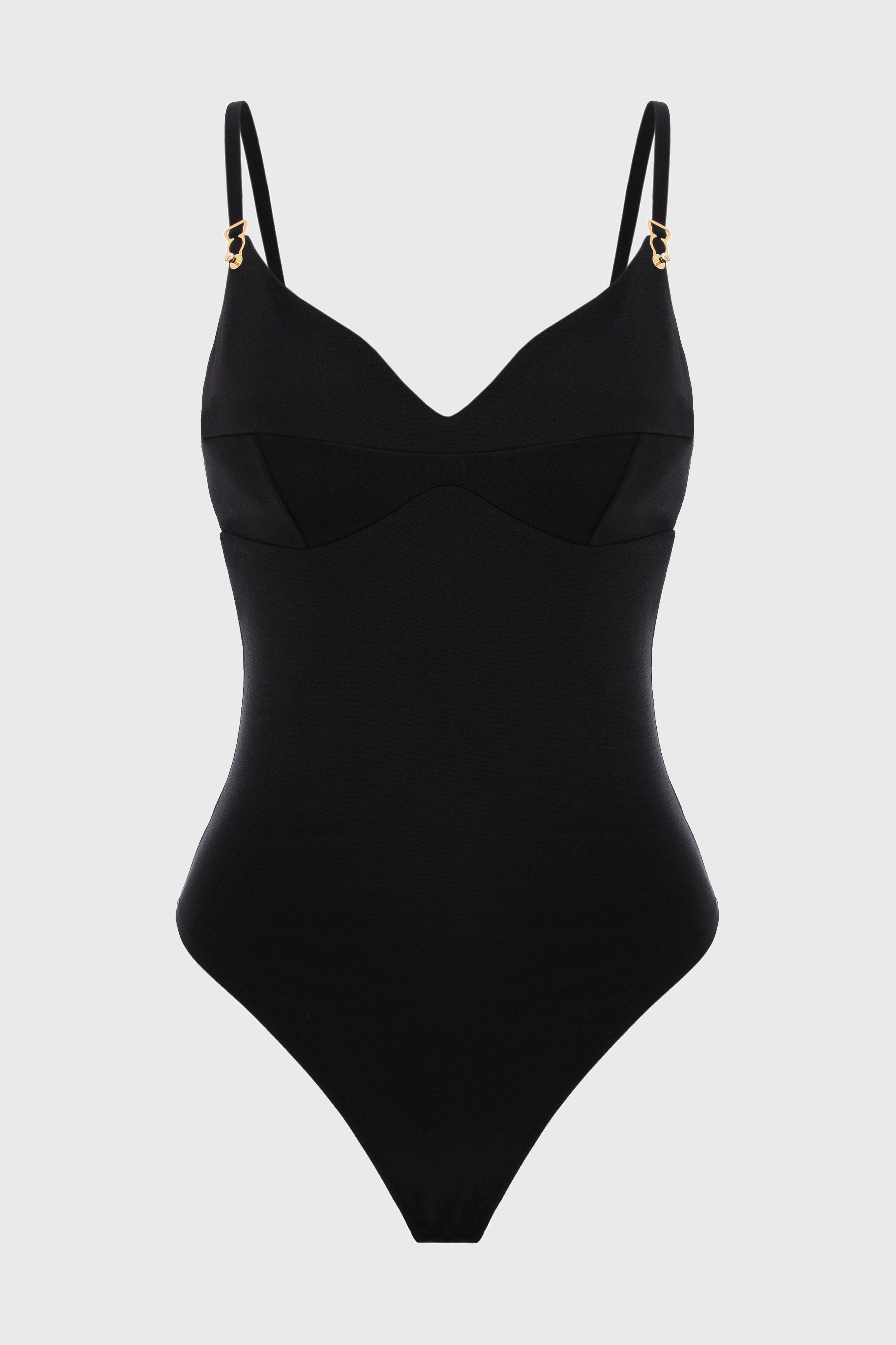 Body negru elastic cu bretele Skin