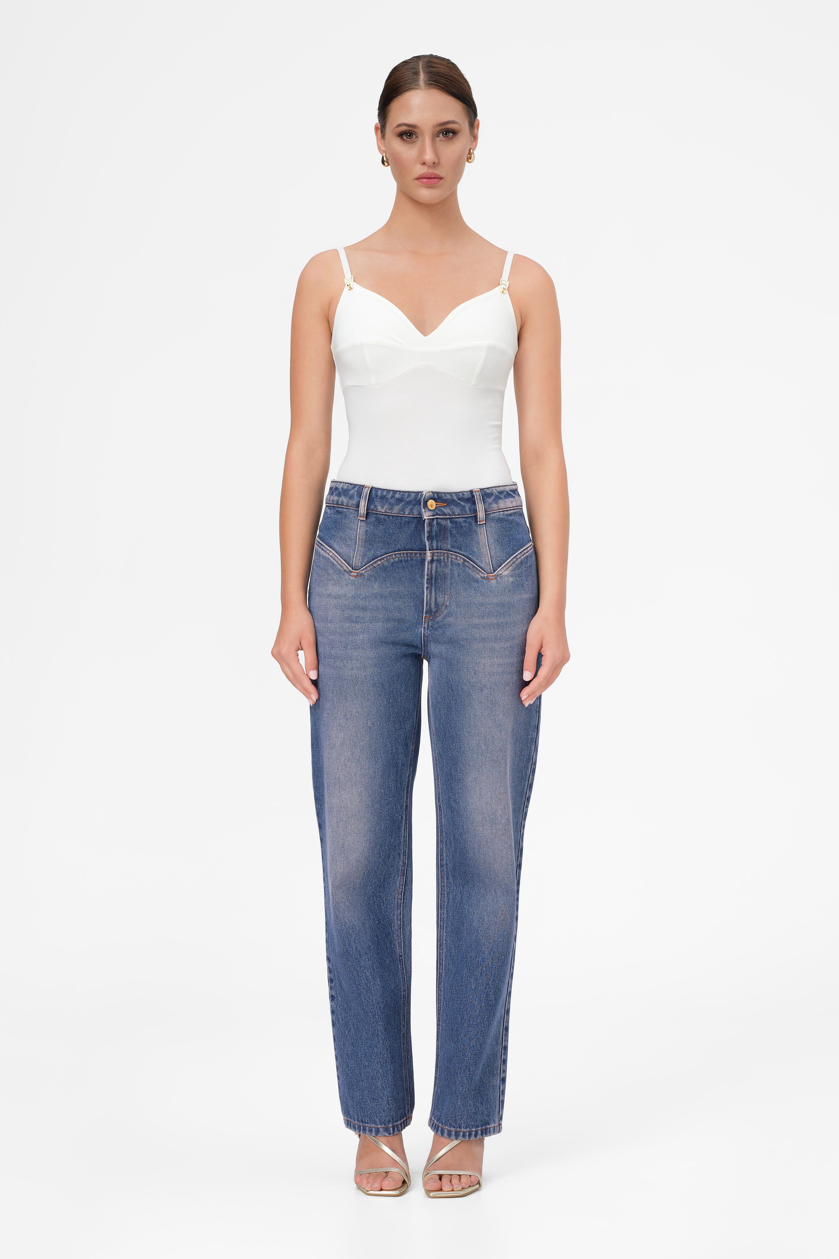 Body alb elastic cu bretele Skin