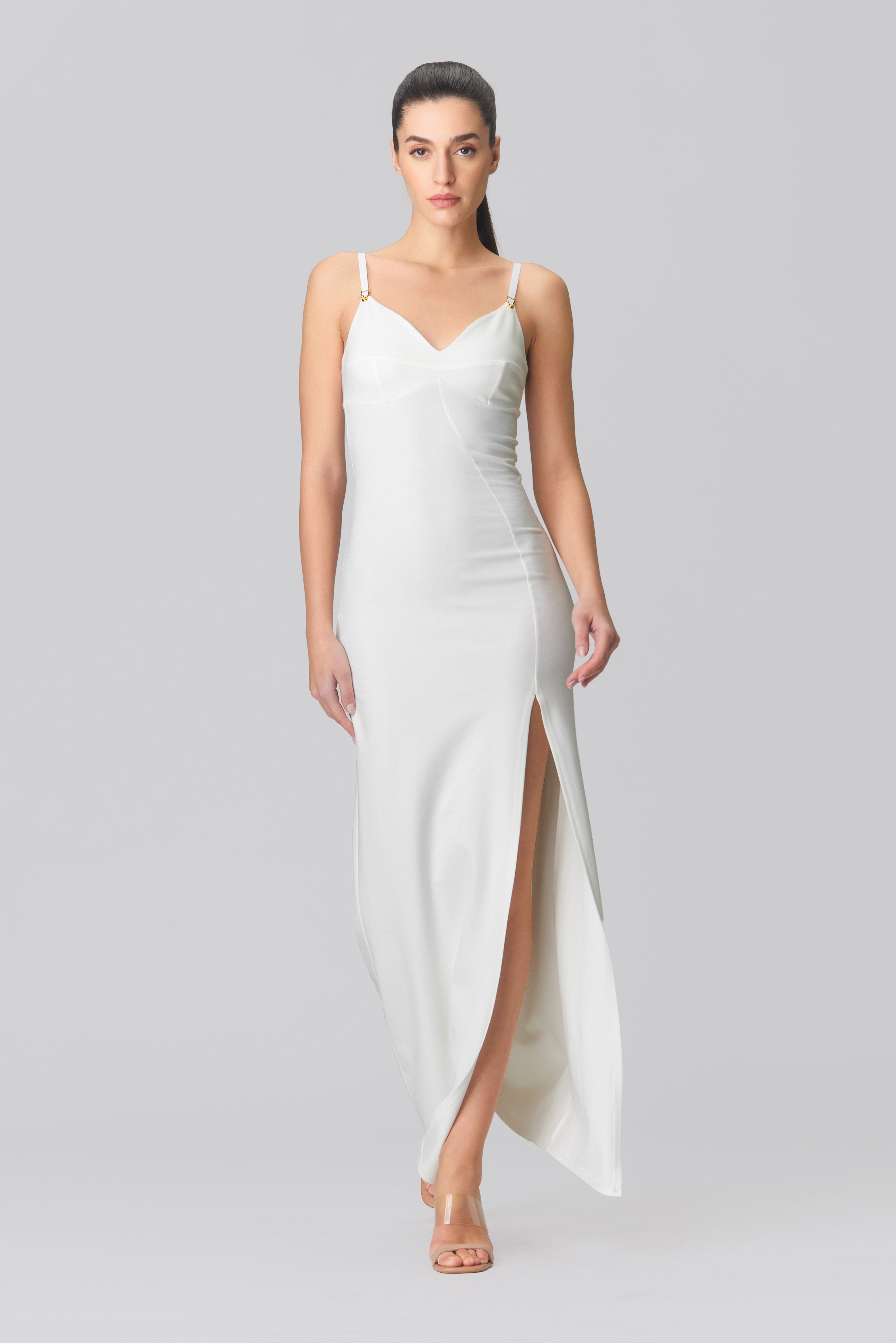 Rochie alba lunga elastica Skin