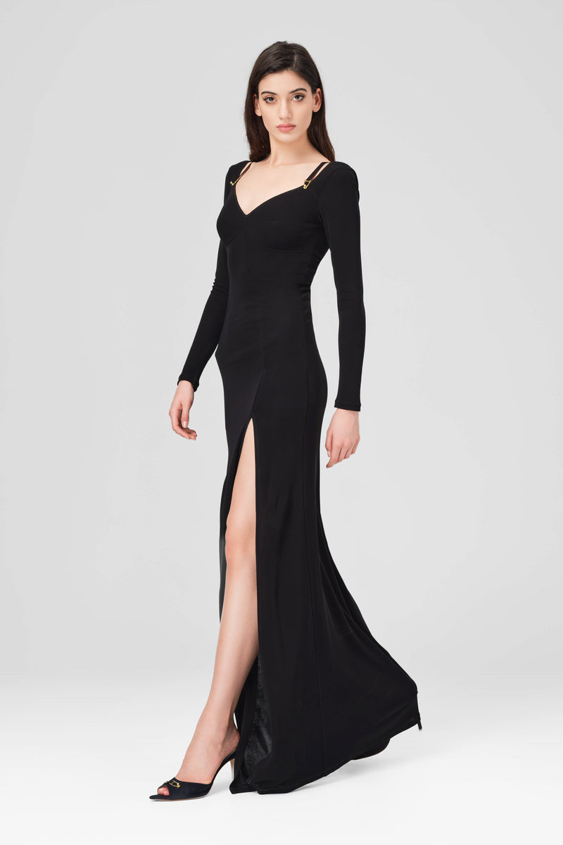 Rochie neagra lunga din vascoza elastica Skin