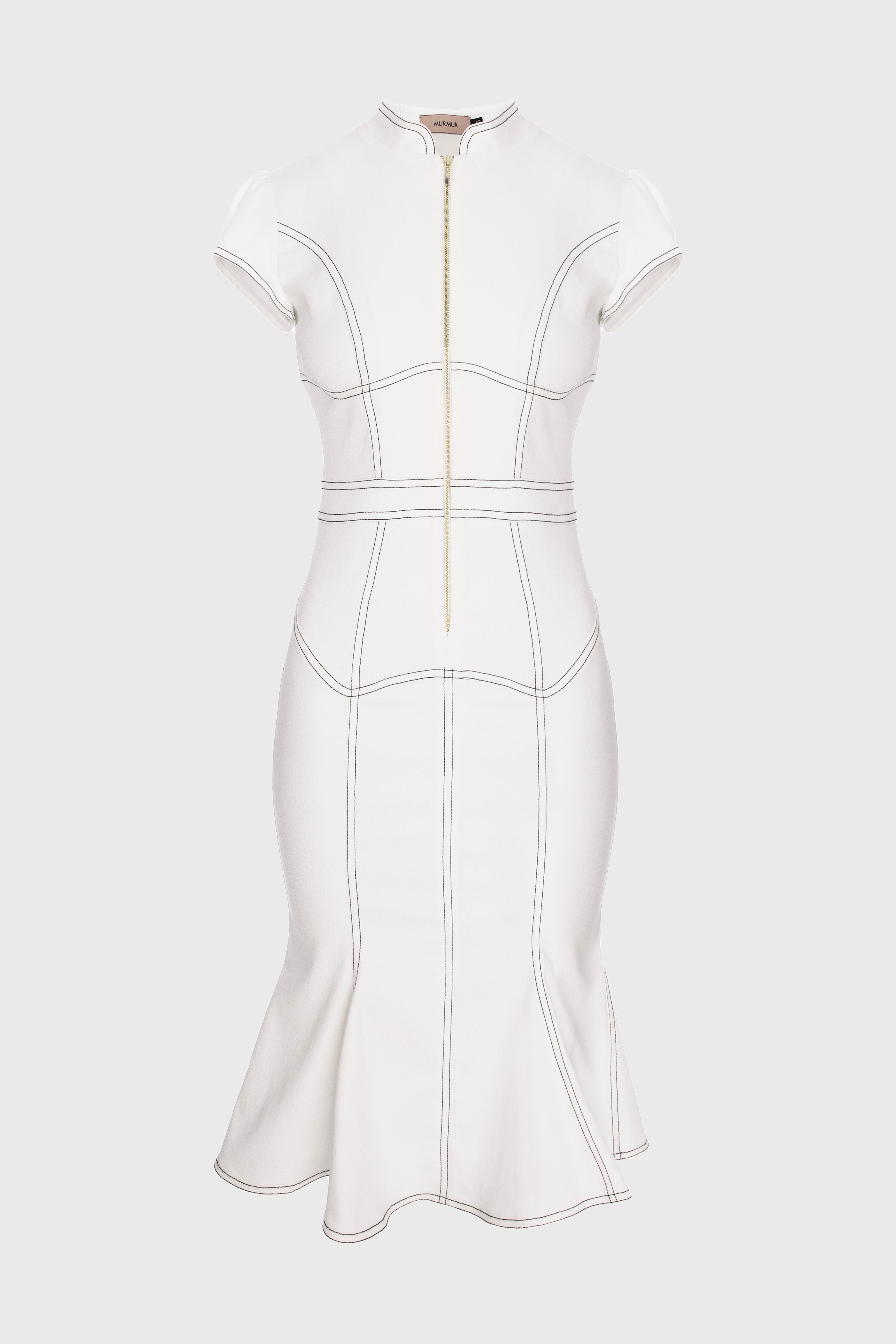 Rochie alba midi din denim bi-elastic Underline