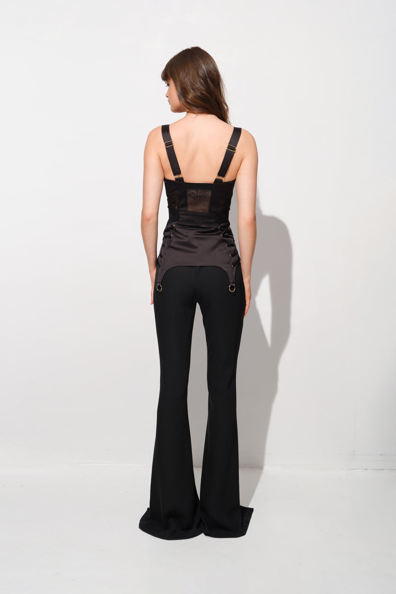 Corset negru din satin si dantela Zest