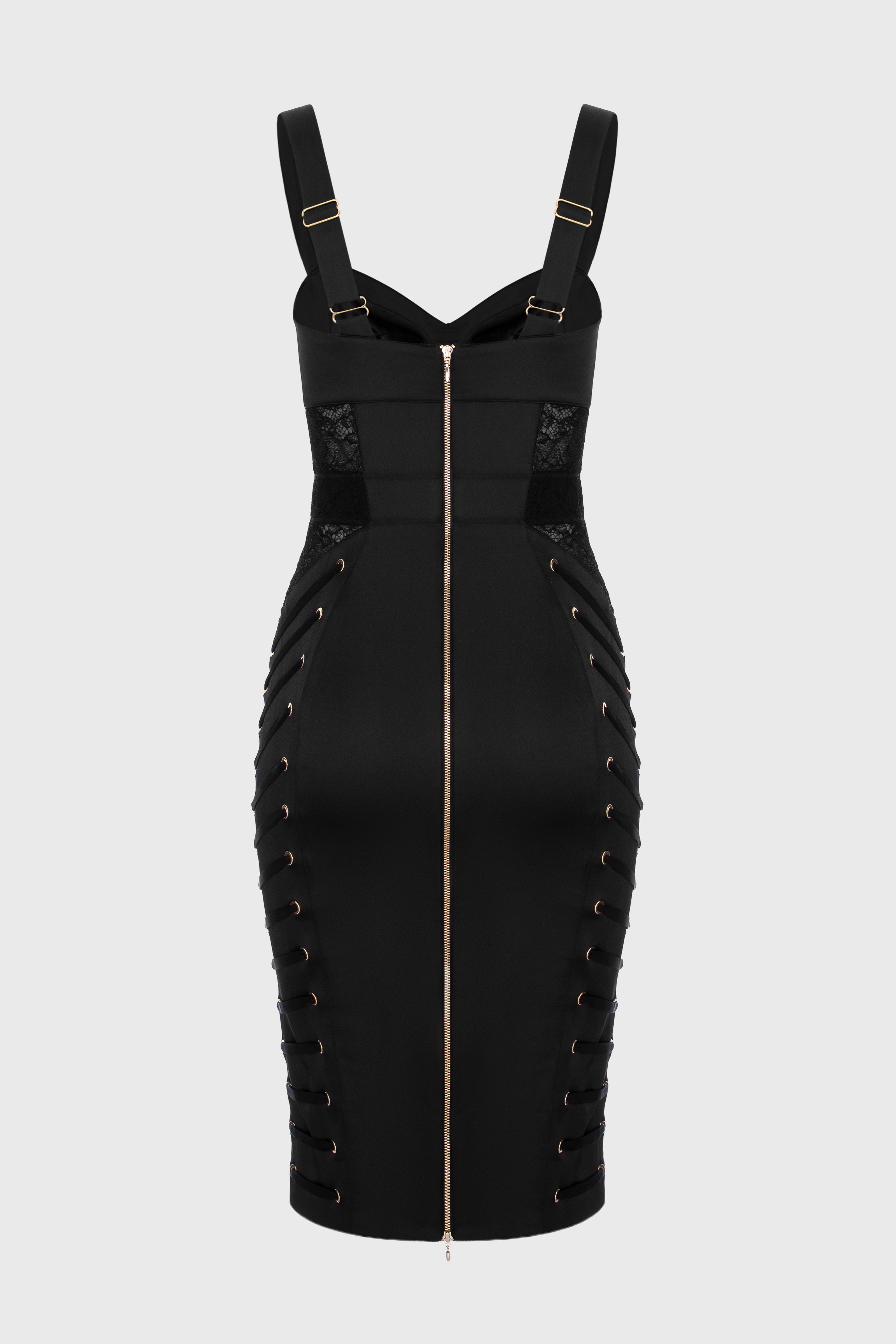 Rochie neagra midi din satin si dantela Zest