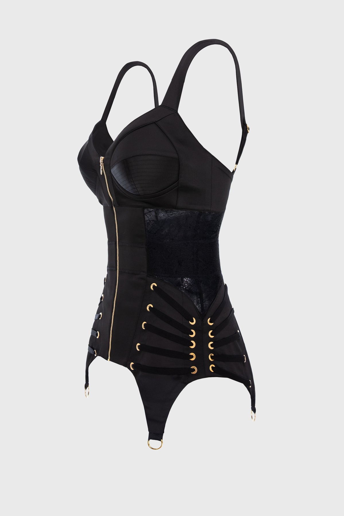 Corset negru din satin si dantela Zest
