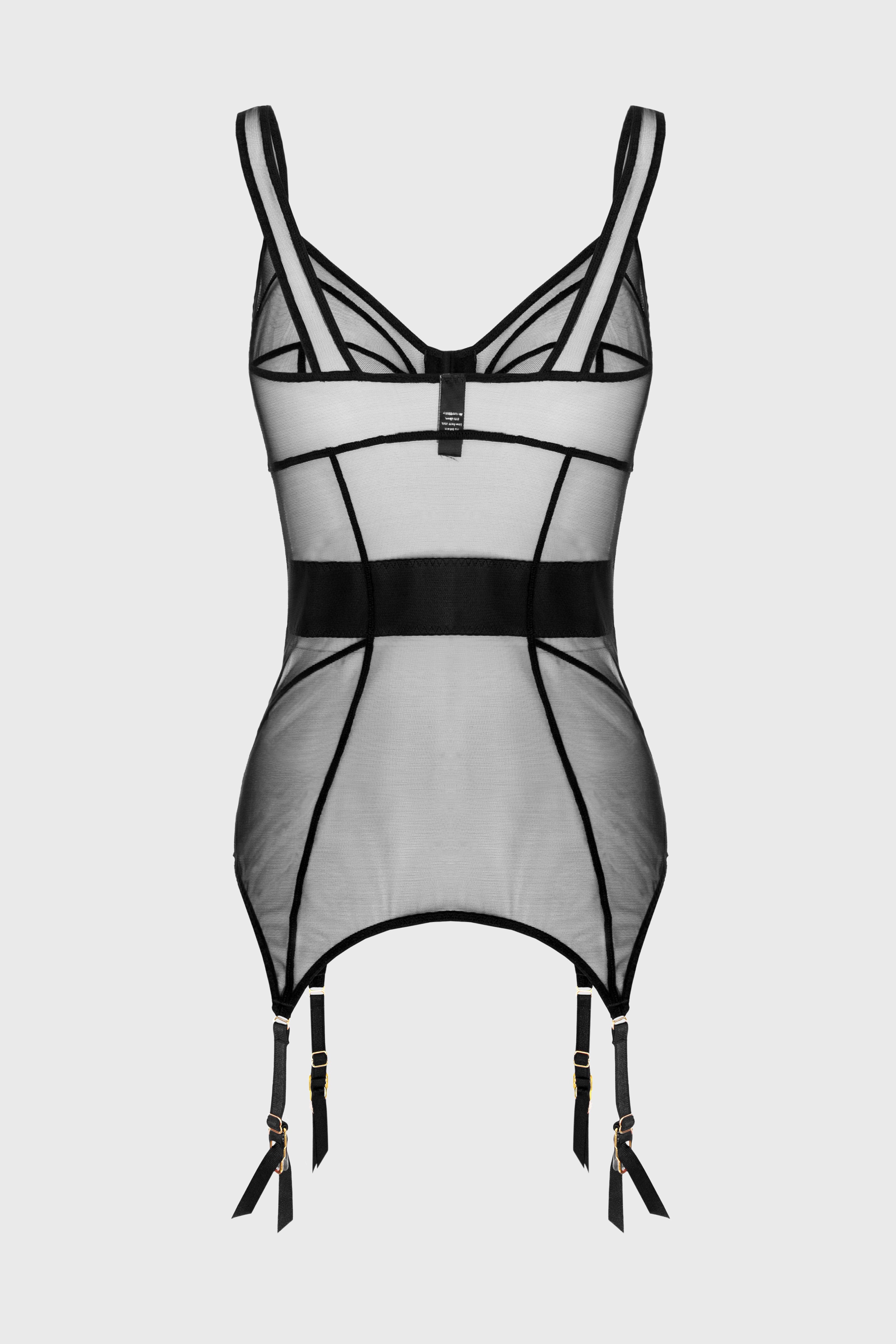 Corset negru din tul elastic cu portjartiere reglabile Zest