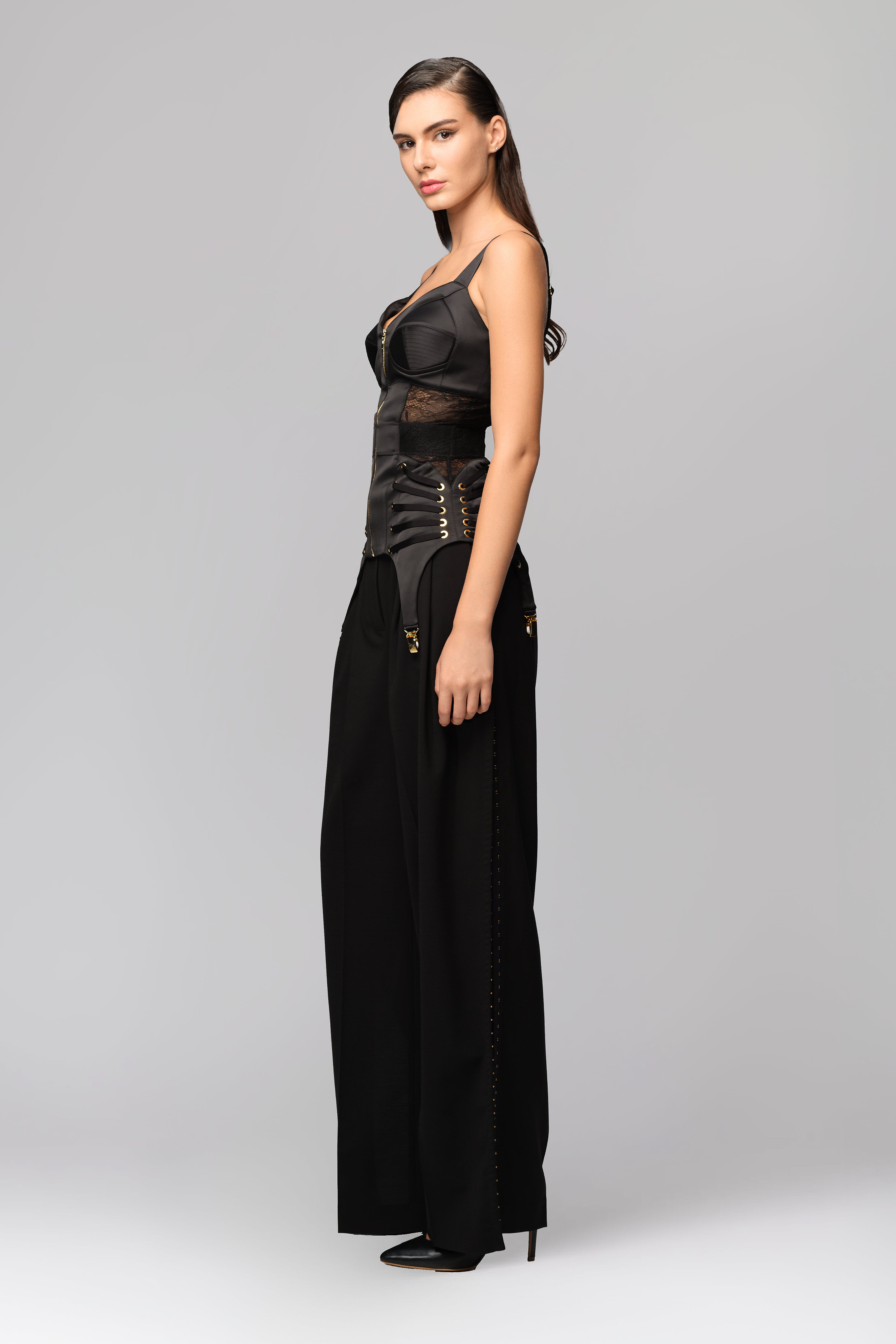 Corset negru din satin si dantela Zest