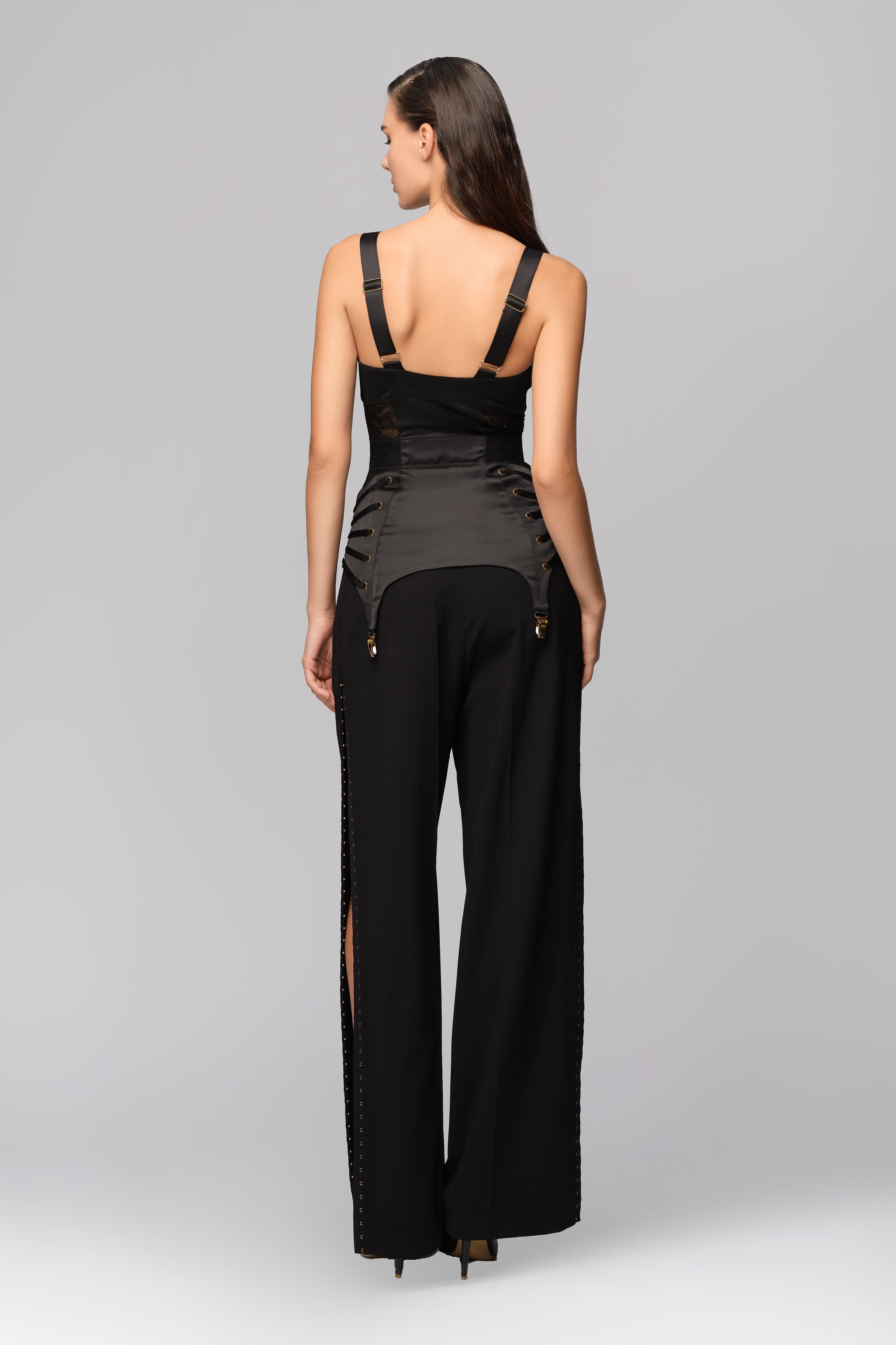 Corset negru din satin si dantela Zest