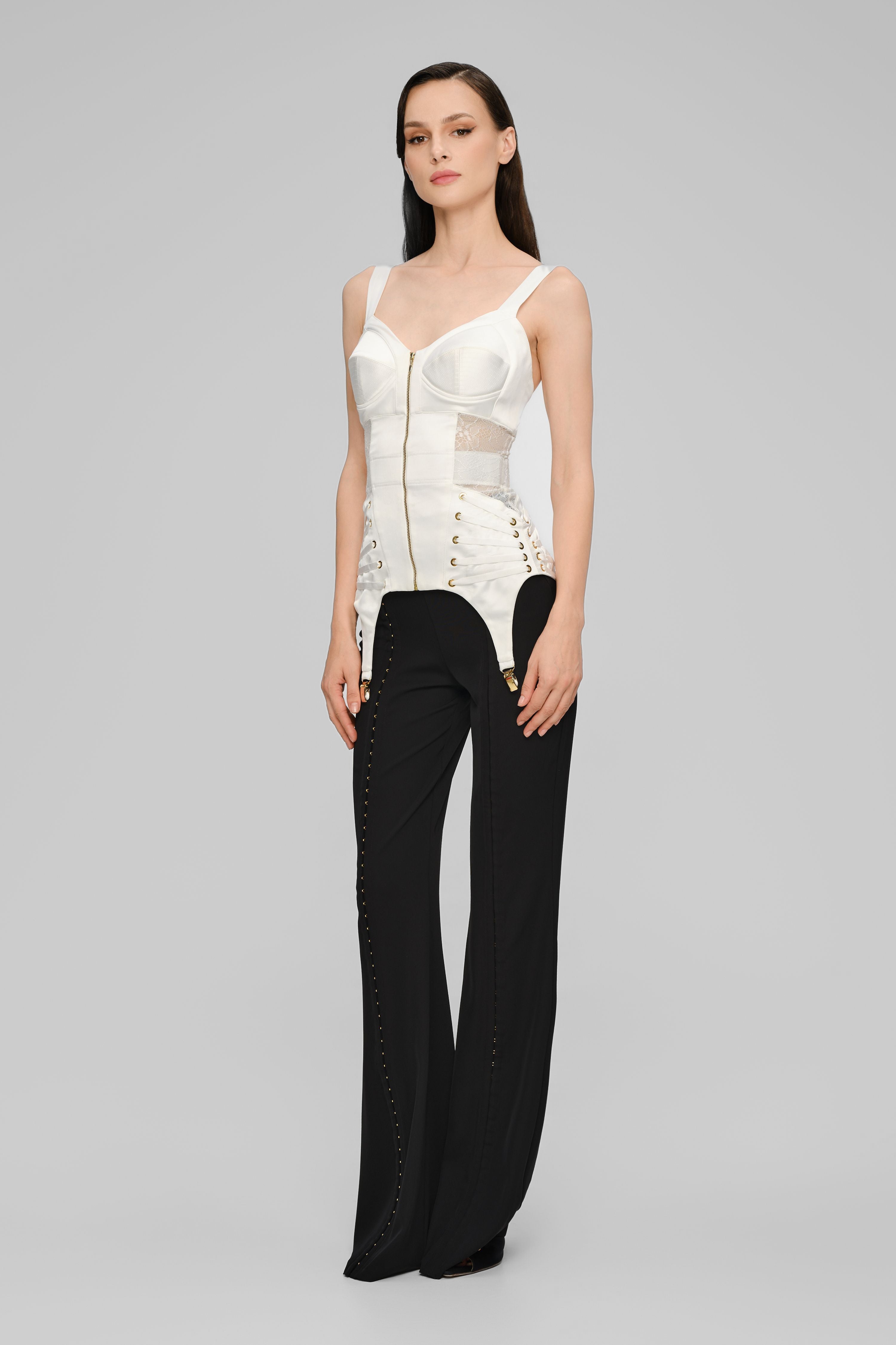 Corset alb din satin si dantela Zest