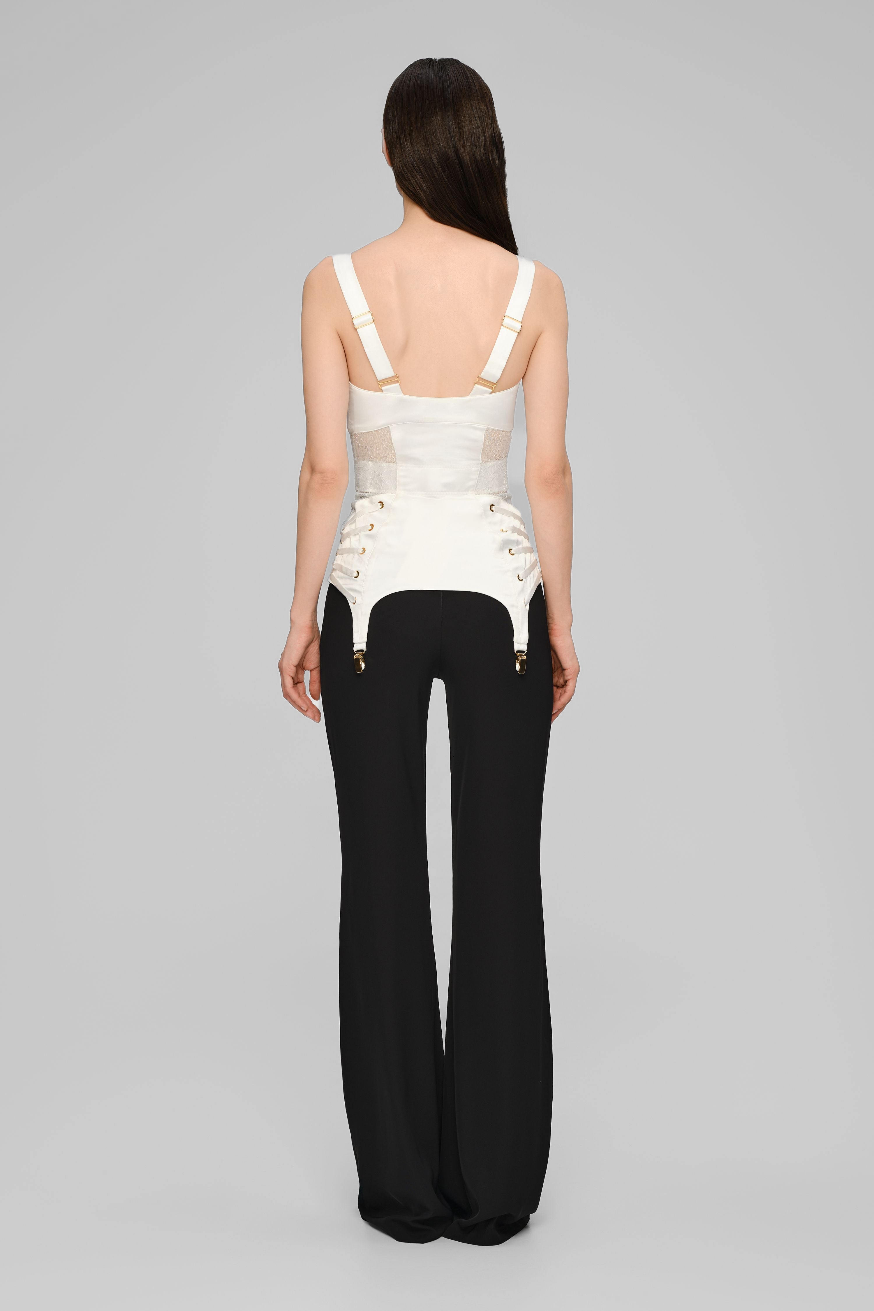 Corset alb din satin si dantela Zest