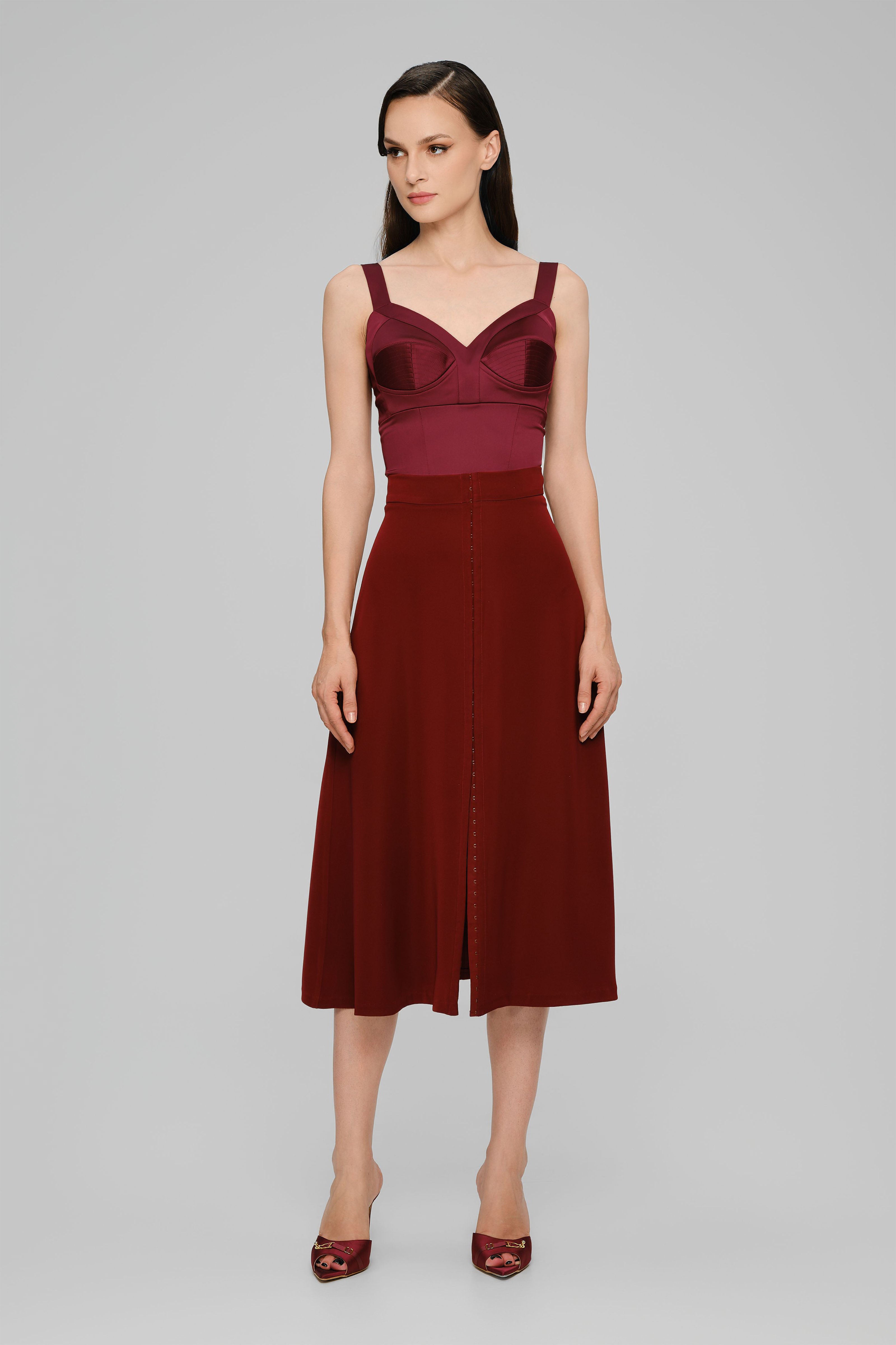 Corset rosu burgund din satin elastic Sculpt