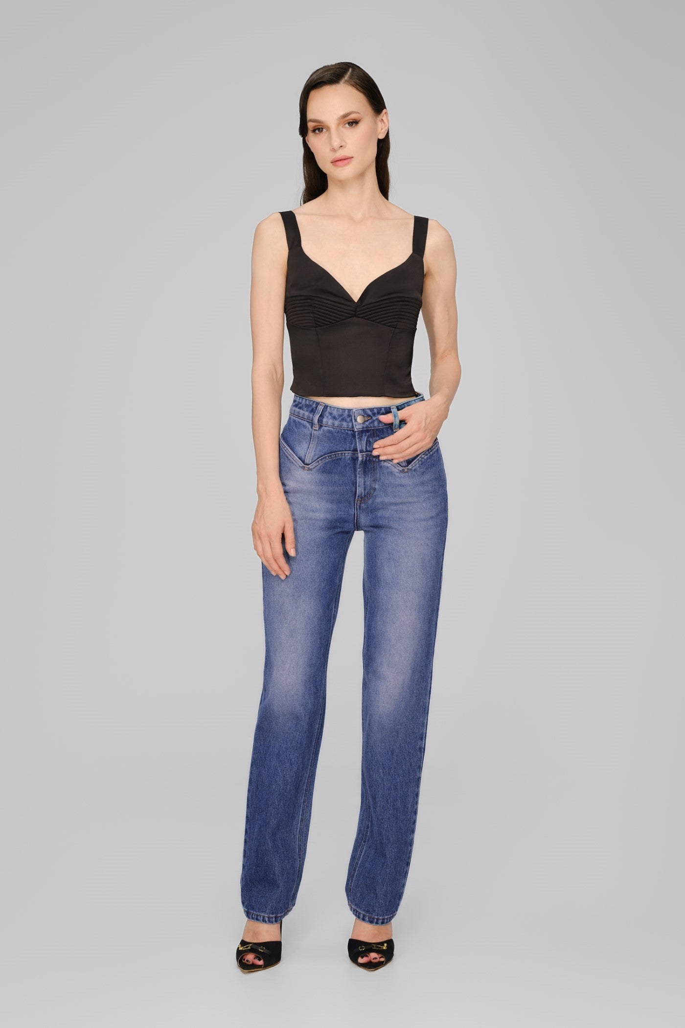 Corset negru din satin elastic Haze