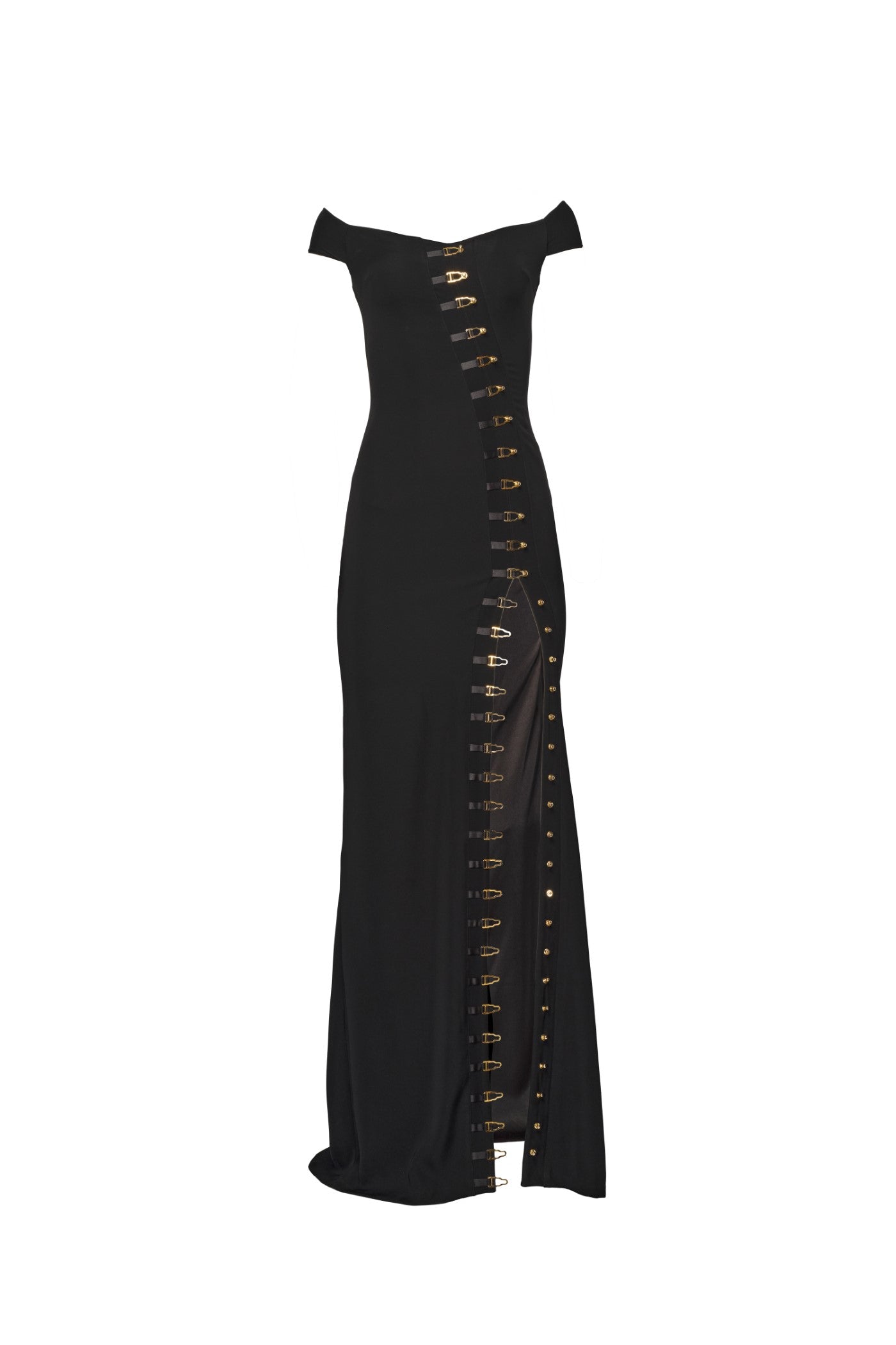 Rochie lunga neagra bodycon cu decolteu Ivy