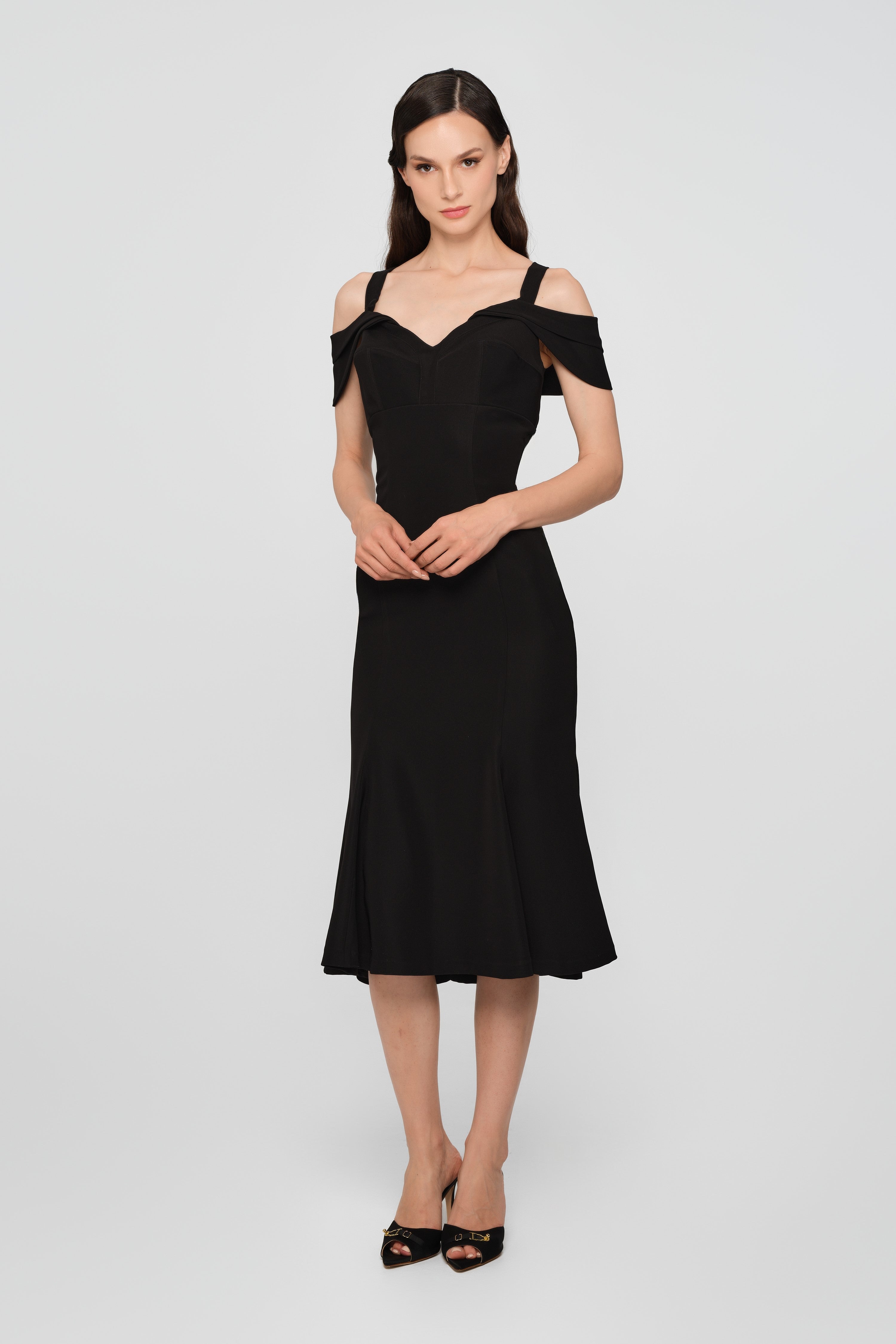 Rochie midi neagra cu cupe retro Candy