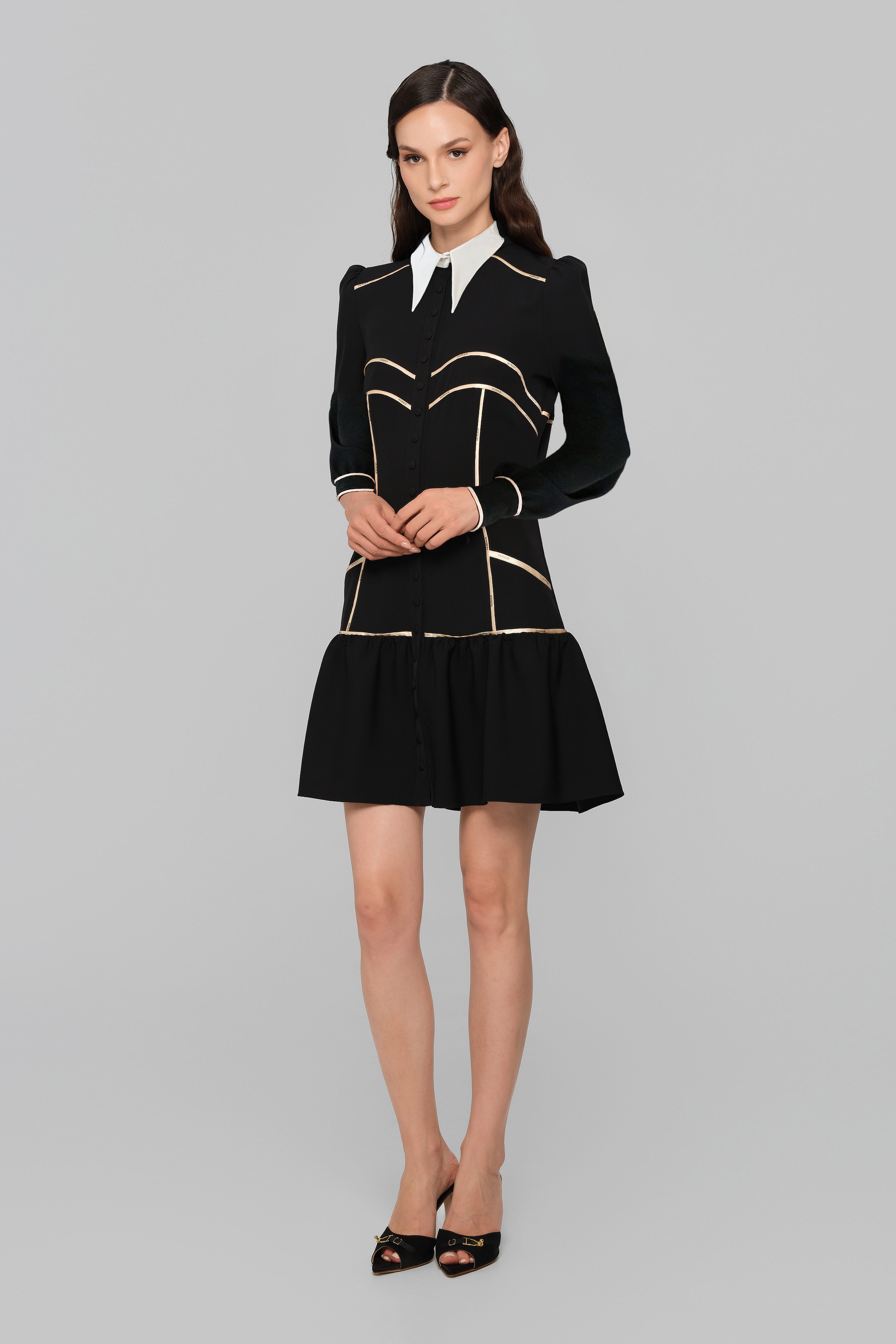 Rochie midi neagra cu detalii decorative Androgyn